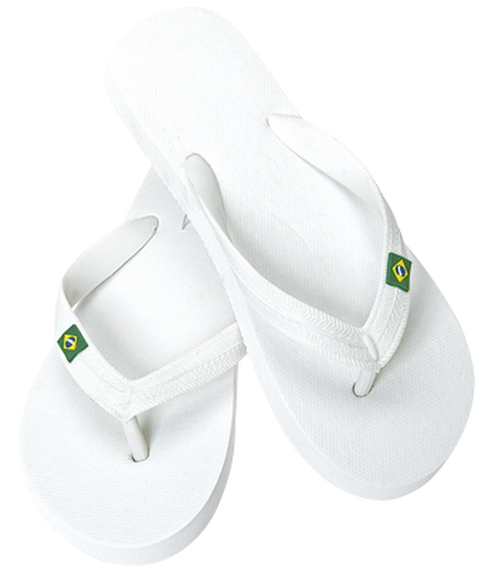 Immagine Paia di infradito con suola in EVA resistente e cinturino in PVC abbinato con bandiera brasiliana.