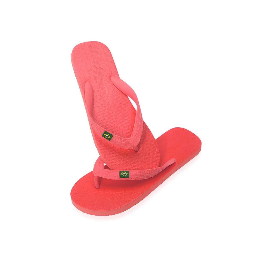 Immagine Paia di infradito con suola in EVA resistente e cinturino in PVC abbinato con bandiera brasiliana.