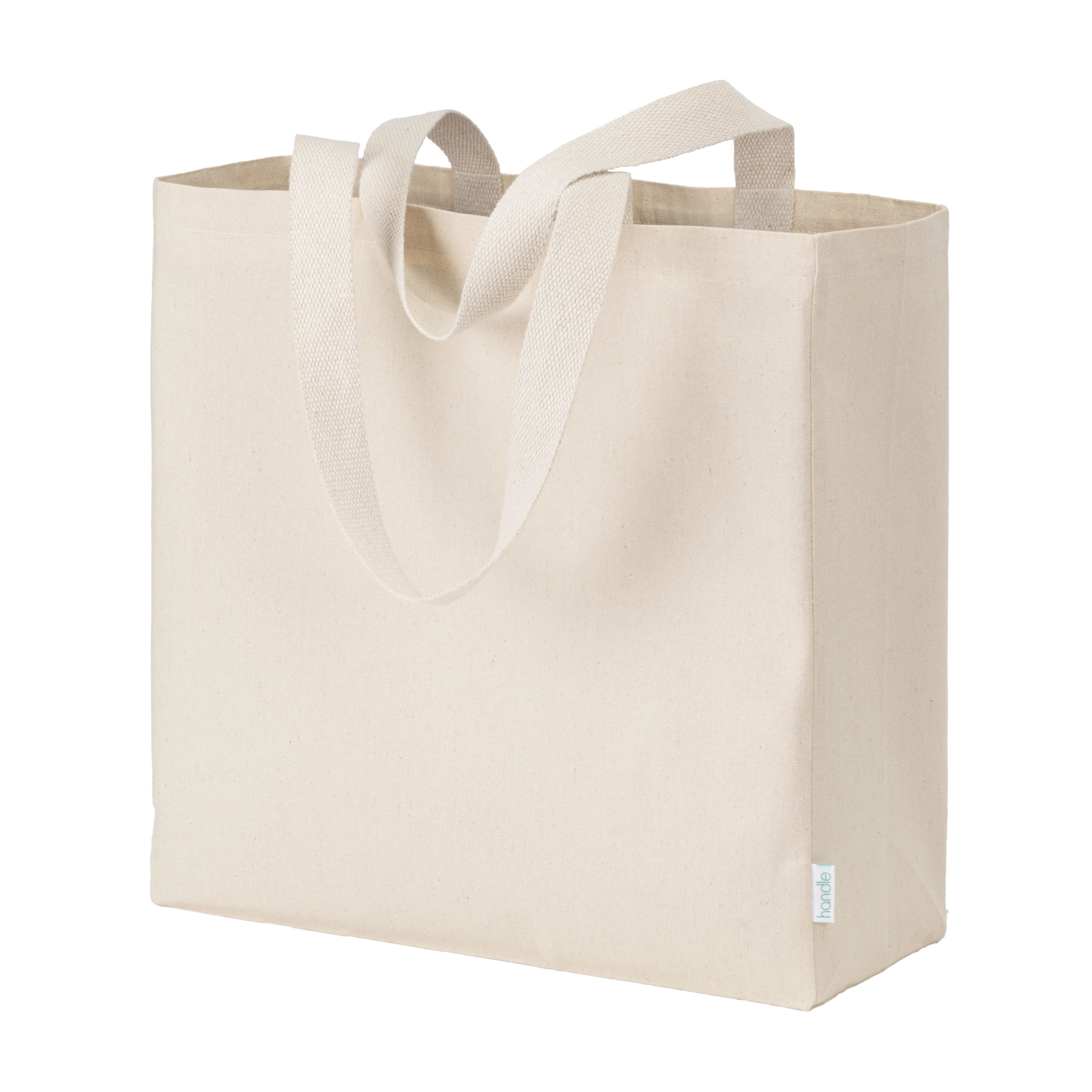 Immagine Mini borsa shopper in cotone riciclato da 340 g/m2 naturale con manici e base colorati