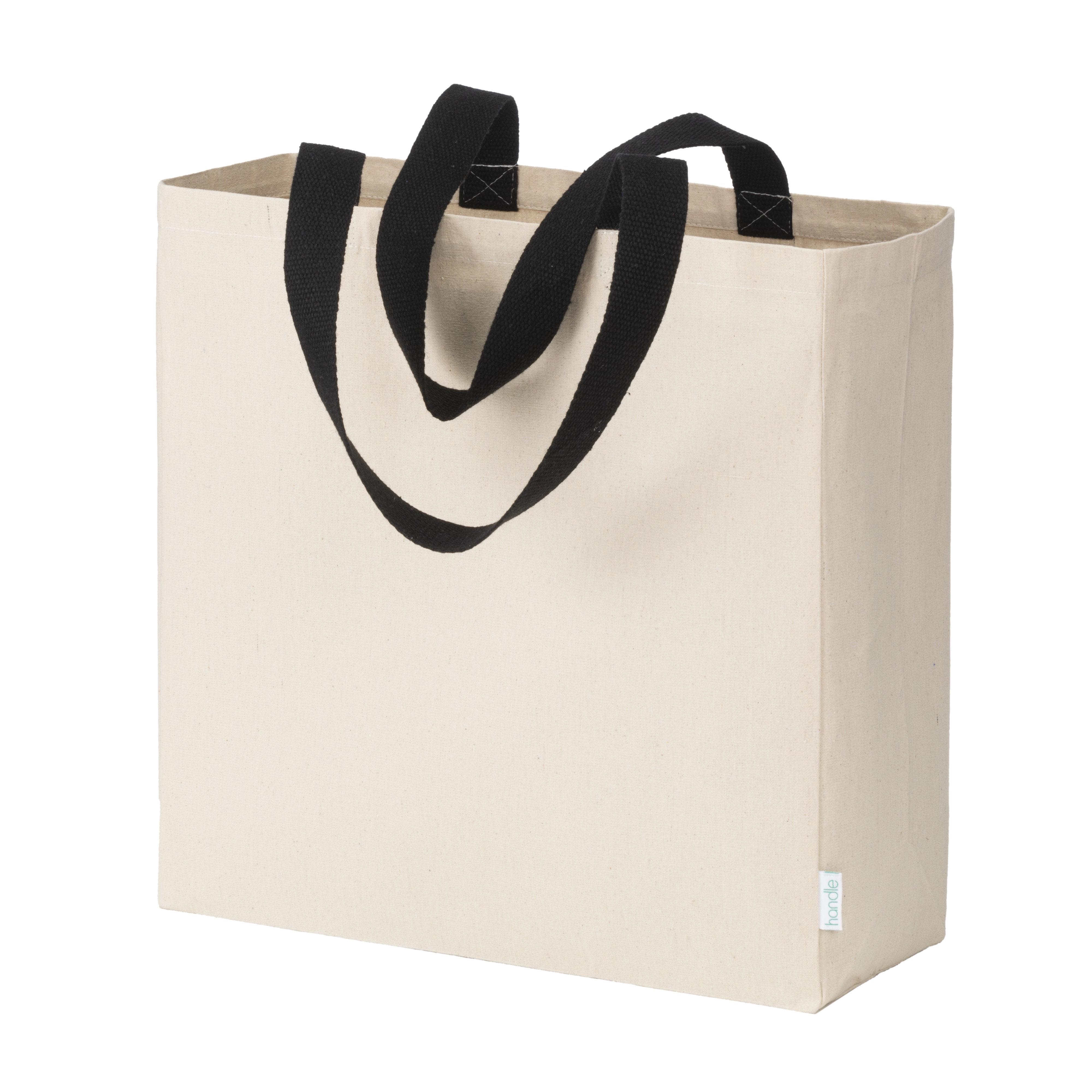Immagine Mini borsa shopper in cotone riciclato da 340 g/m2 naturale con manici e base colorati