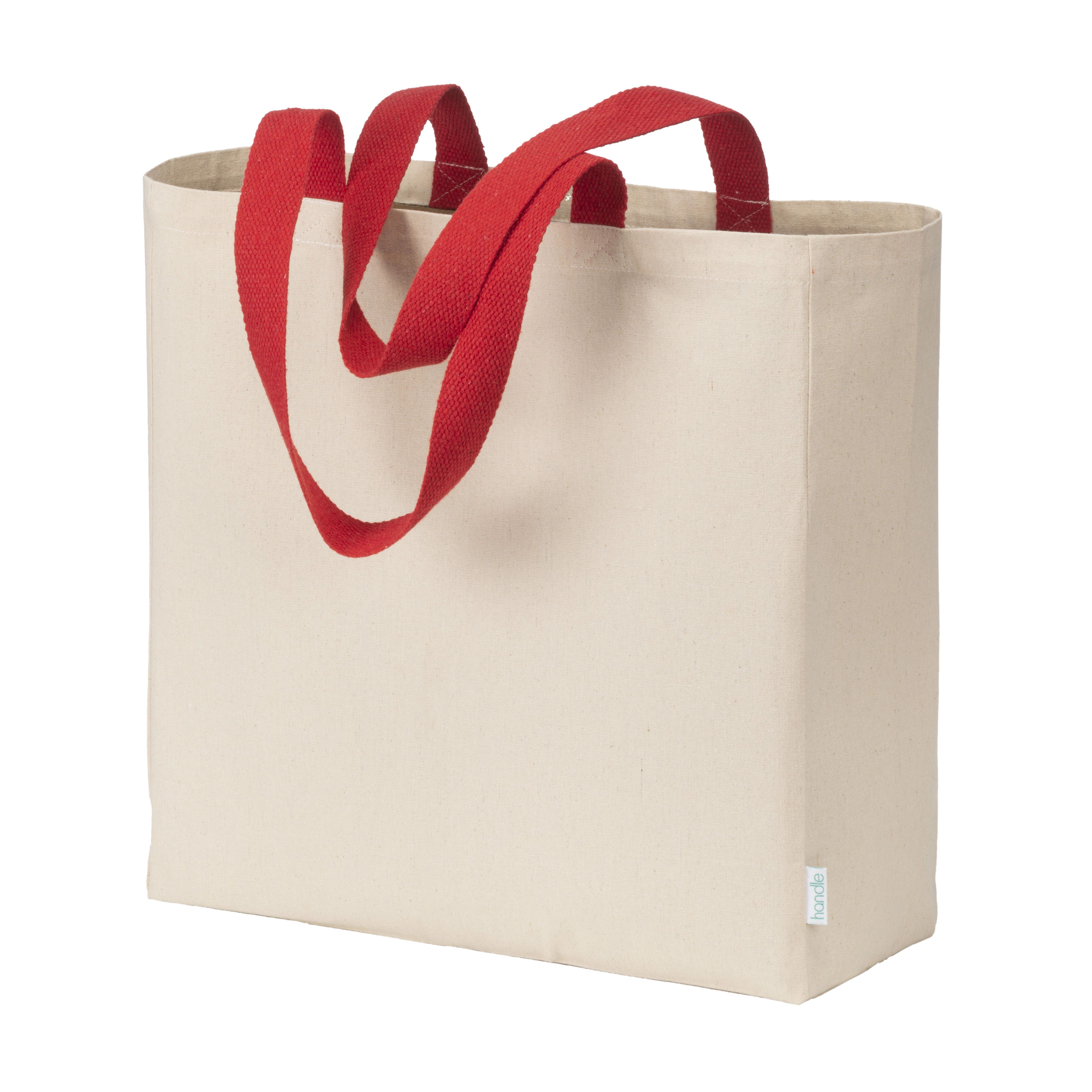 Immagine Mini borsa shopper in cotone riciclato da 340 g/m2 naturale con manici e base colorati