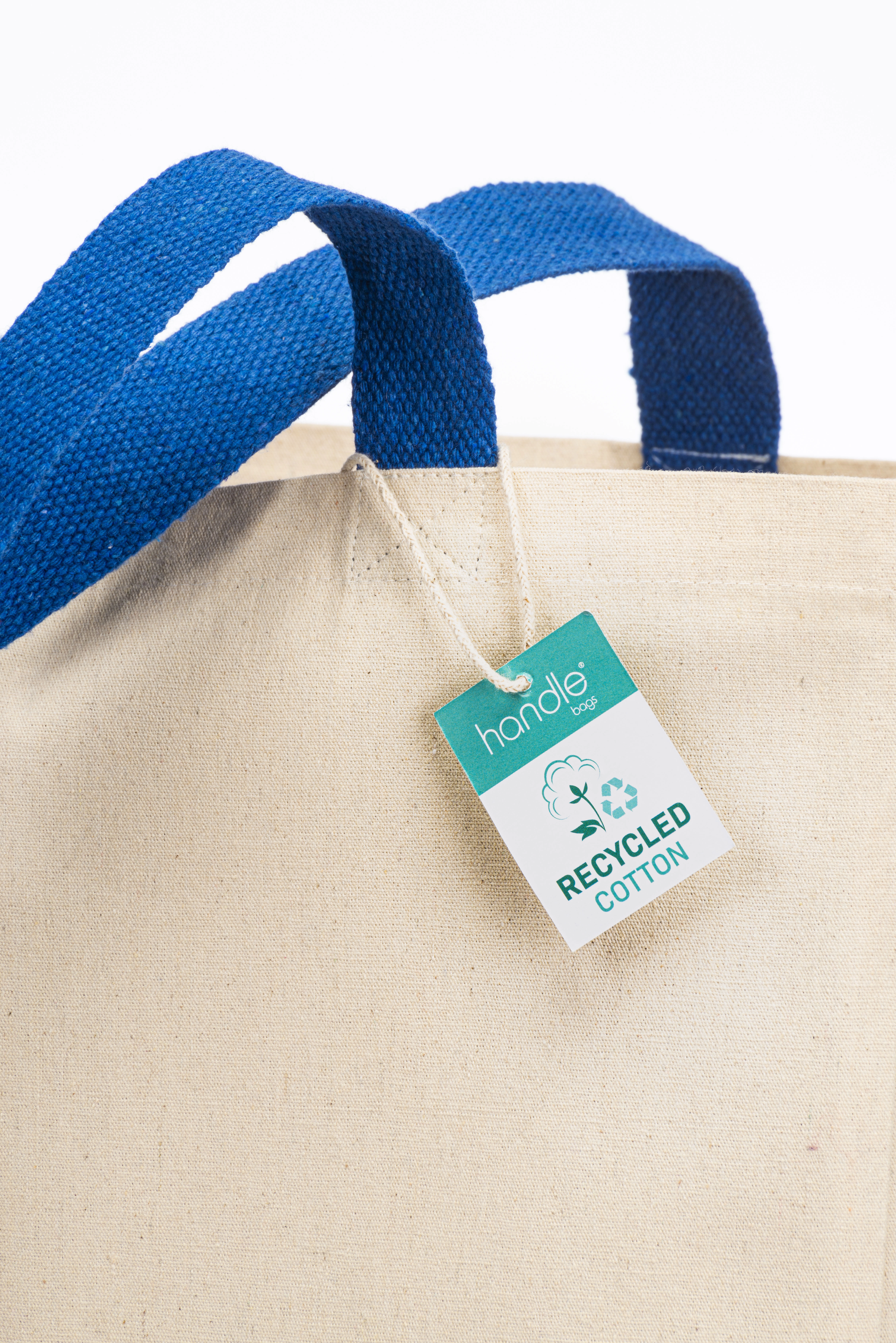 Immagine Mini borsa shopper in cotone riciclato da 340 g/m2 naturale con manici e base colorati