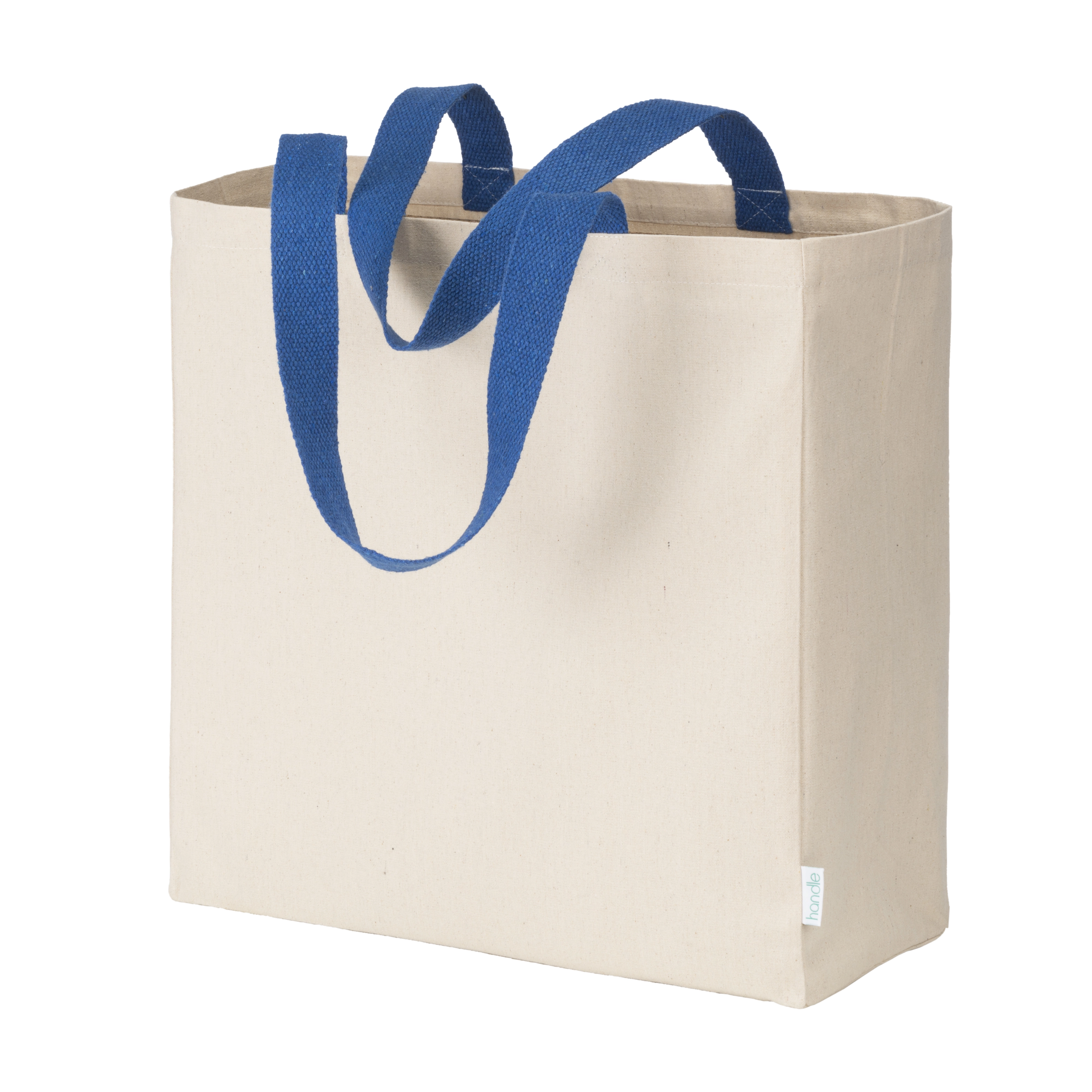 Immagine Mini borsa shopper in cotone riciclato da 340 g/m2 naturale con manici e base colorati