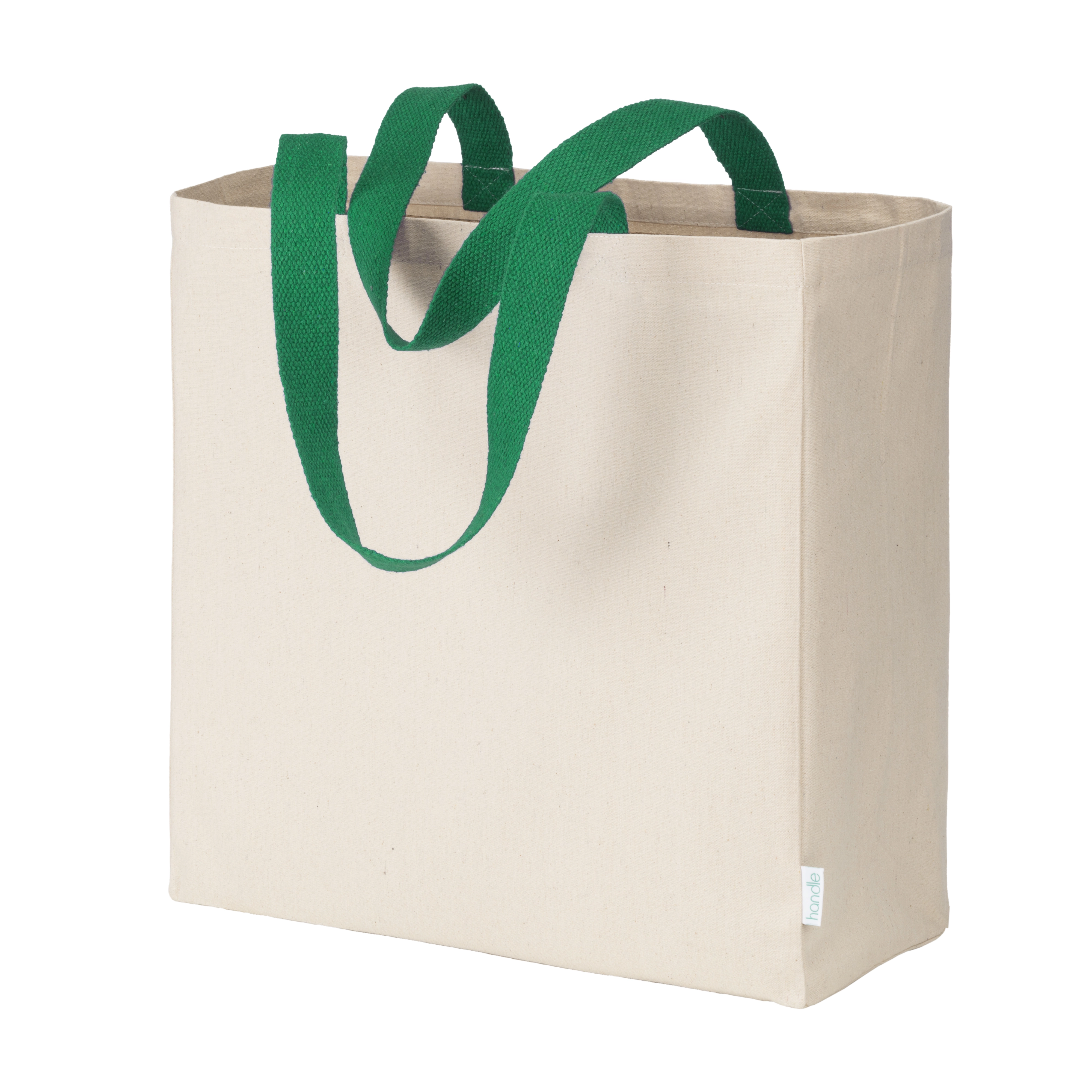 Immagine Mini borsa shopper in cotone riciclato da 340 g/m2 naturale con manici e base colorati