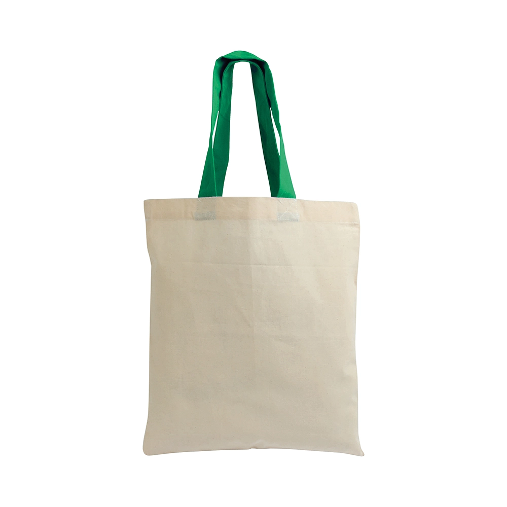 Immagine Mini borsa shopper in cotone riciclato da 140 g/m2 naturale con manici colorati