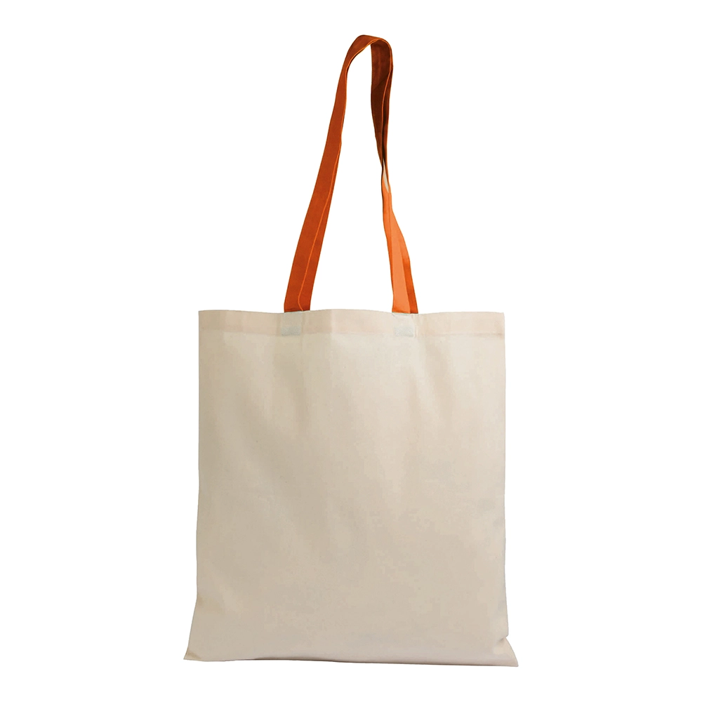Immagine Borsa shopper in cotone riciclato da 140 g/m2 naturale con manici colorati
