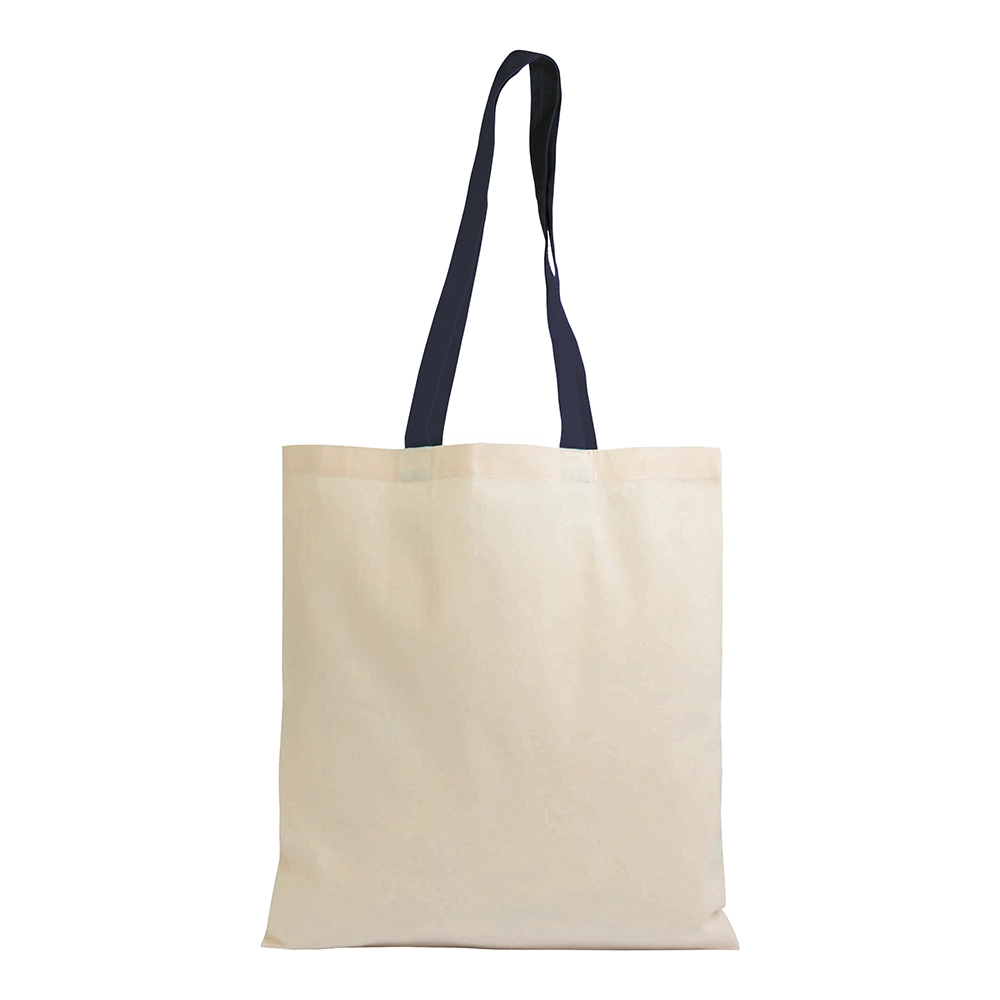 Immagine Borsa shopper in cotone riciclato da 140 g/m2 naturale con manici colorati