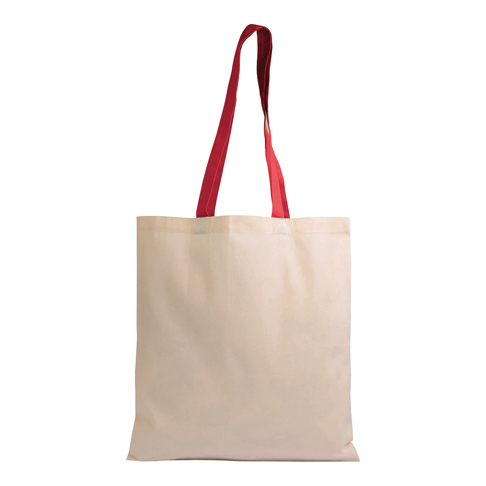 Immagine Borsa shopper in cotone riciclato da 140 g/m2 naturale con manici colorati