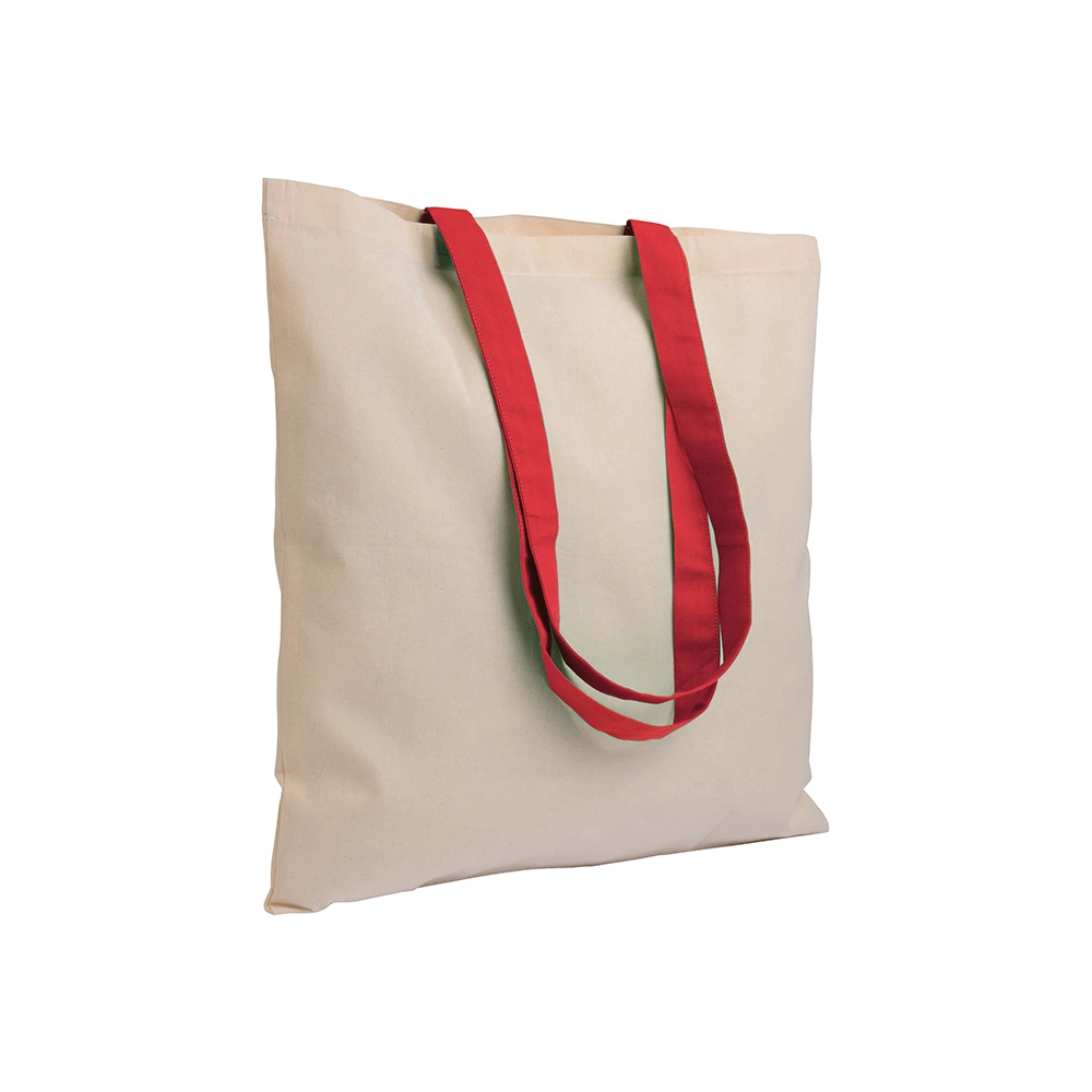 Immagine Borsa shopper in cotone riciclato da 140 g/m2 naturale con manici colorati
