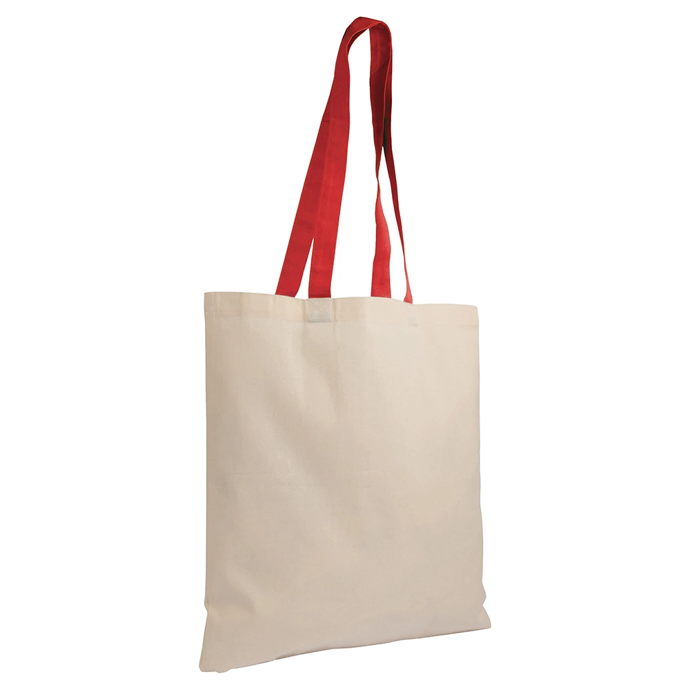 Immagine Borsa shopper in cotone riciclato da 140 g/m2 naturale con manici colorati