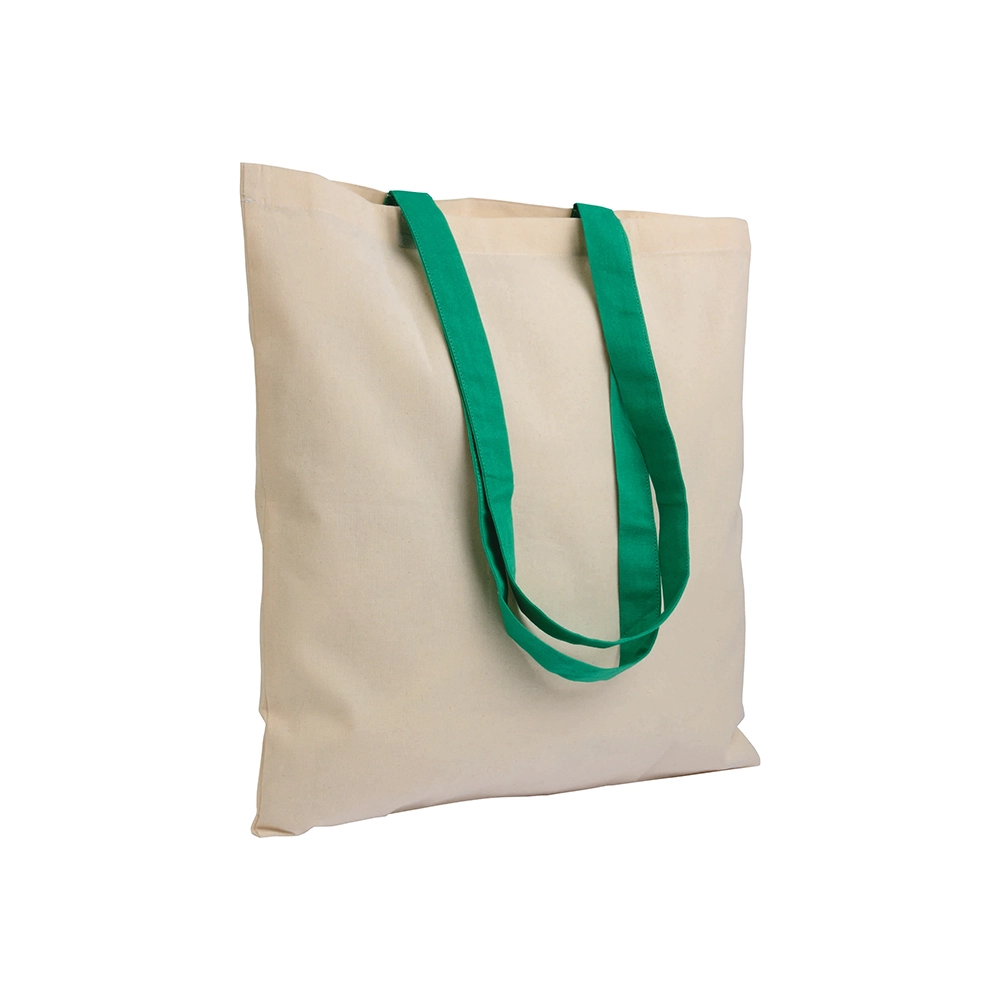 Immagine Borsa shopper in cotone riciclato da 140 g/m2 naturale con manici colorati