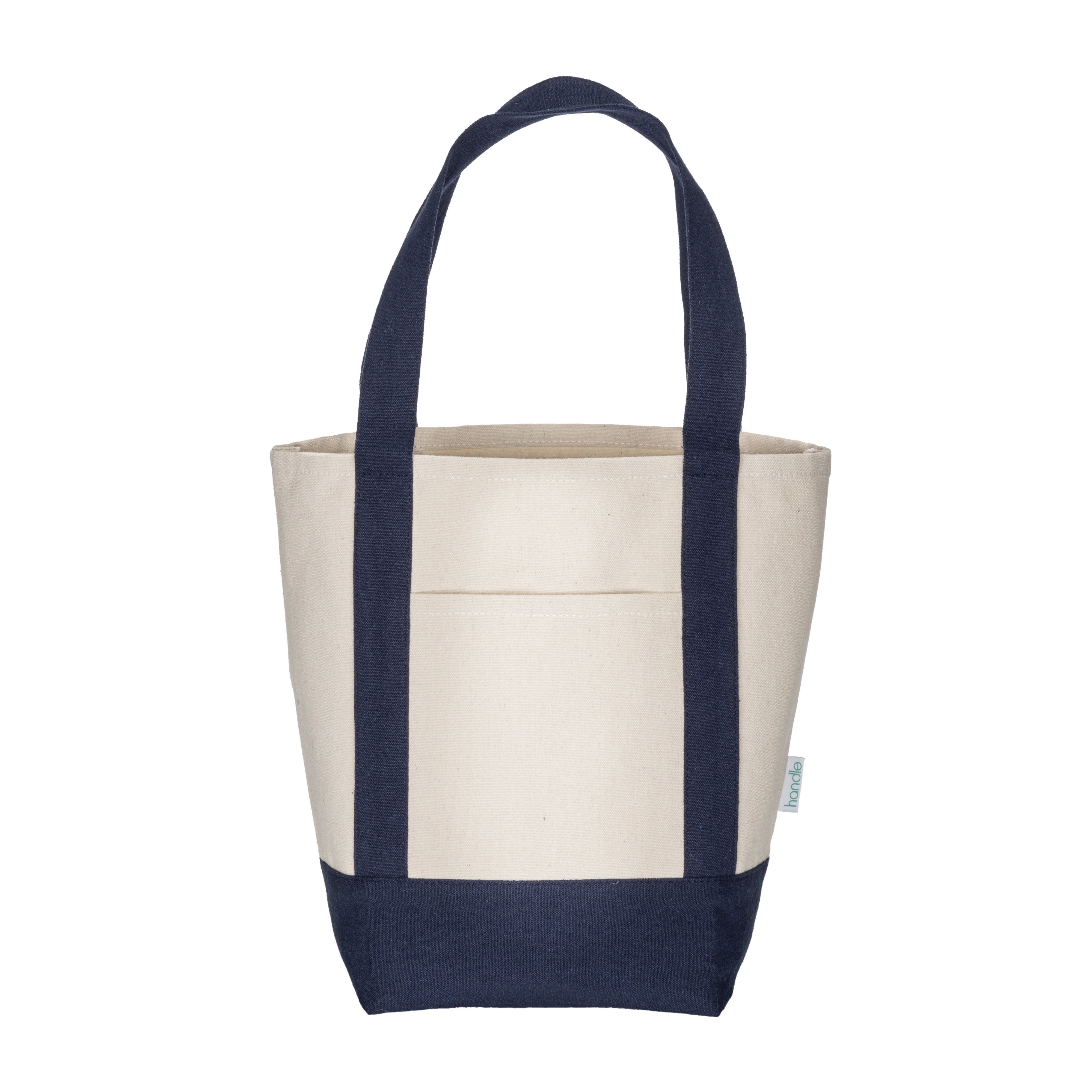 Immagine Mini borsa shopper in cotone riciclato da 340 g/m2 con manici e base colorati. GRS