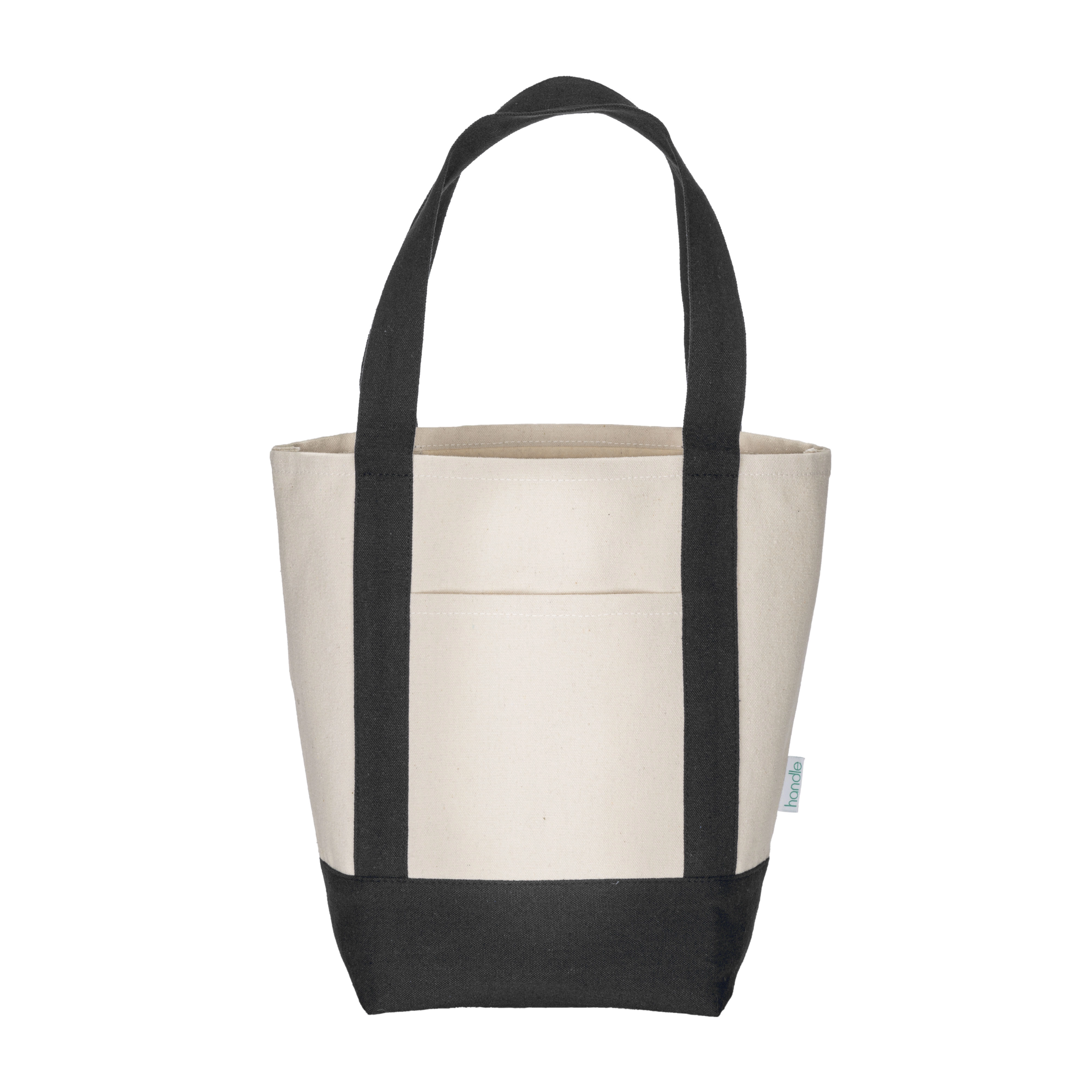 Immagine Mini borsa shopper in cotone riciclato da 340 g/m2 con manici e base colorati. GRS