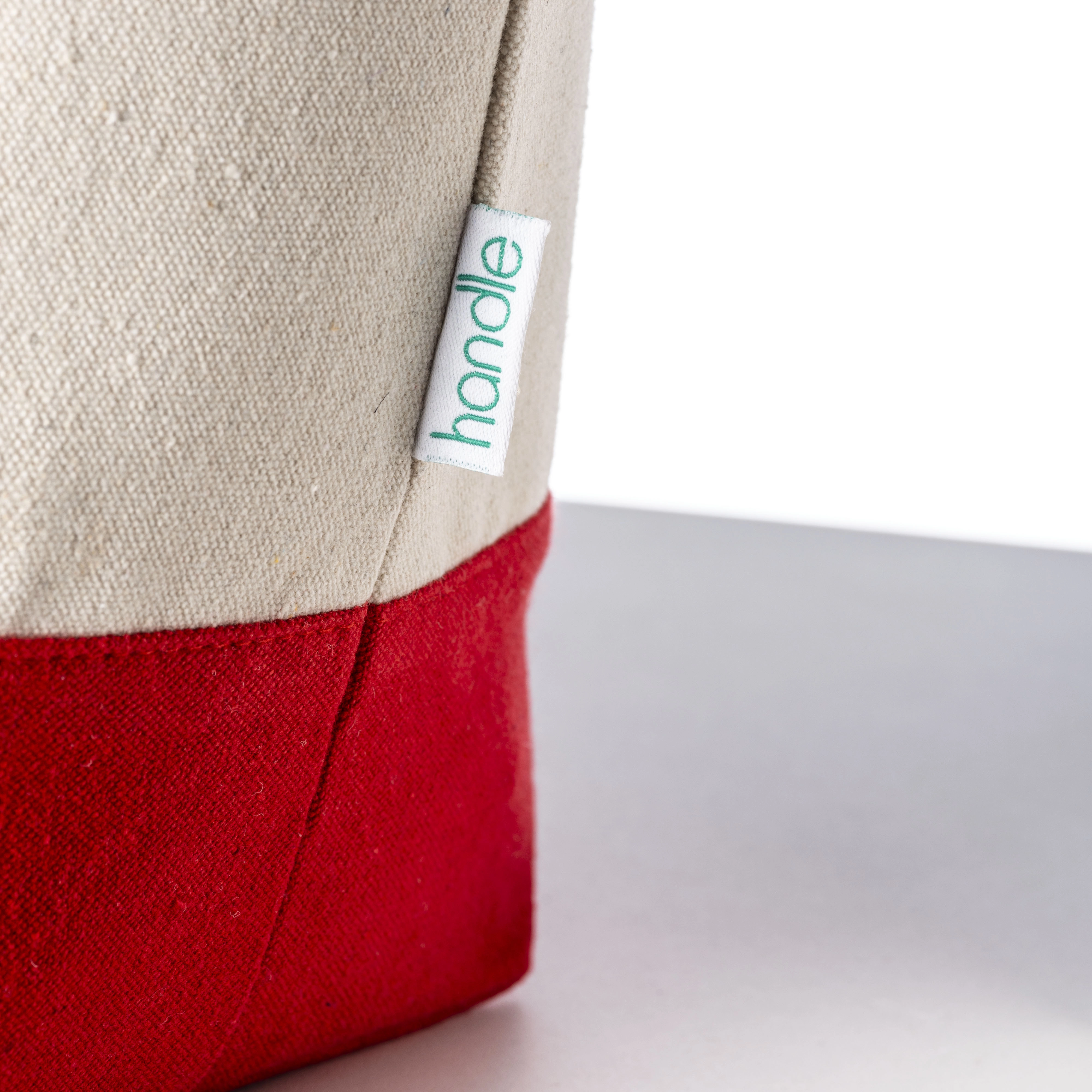 Immagine Mini borsa shopper in cotone riciclato da 340 g/m2 con manici e base colorati. GRS