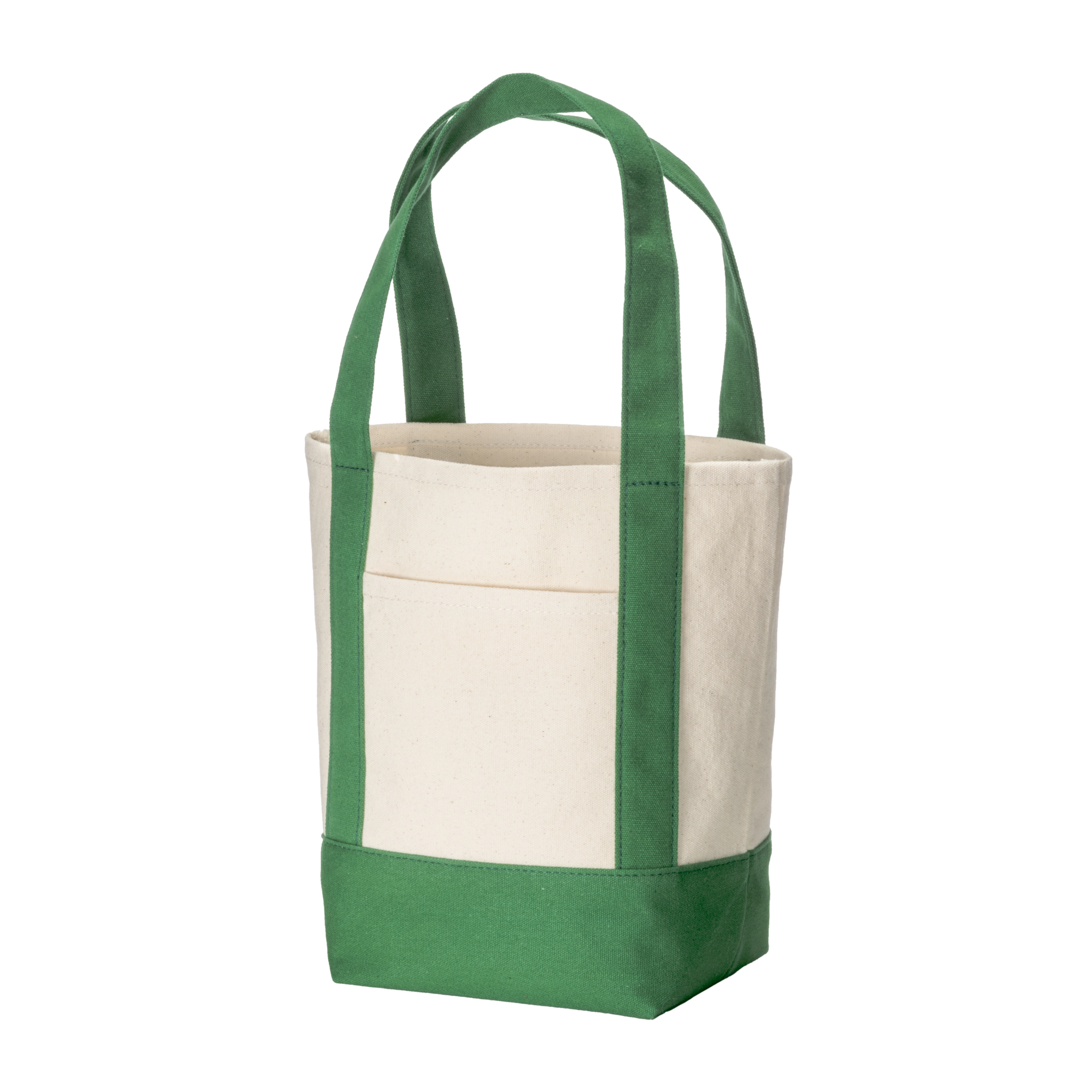 Immagine Mini borsa shopper in cotone riciclato da 340 g/m2 con manici e base colorati. GRS