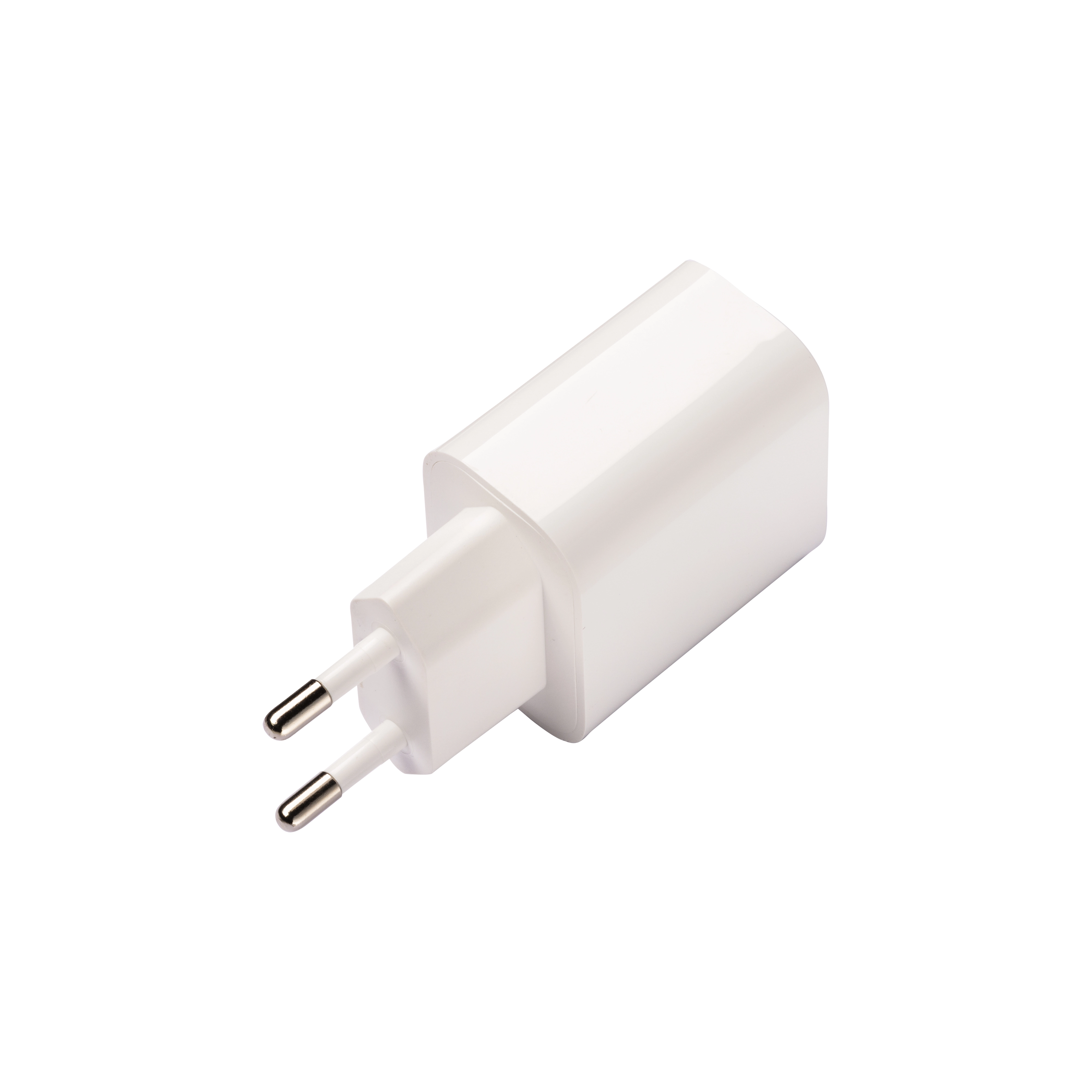 Immagine Caricabatterie USB in ABS con 1 porta USB A e 1 porta USB-C. spina europea a 2 poli