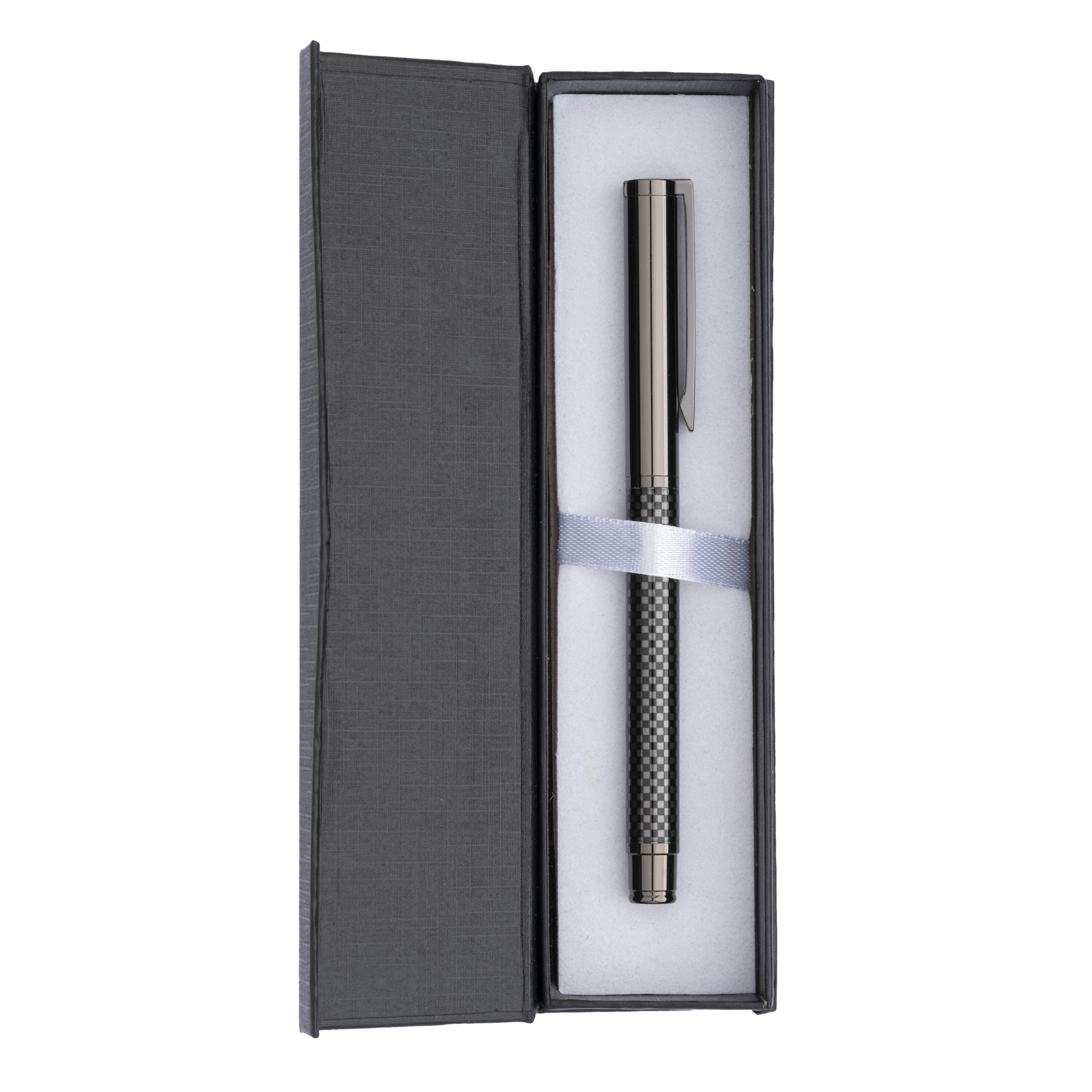 Immagine Penna a scatto in metallo brunito. Finiture in fibra di vetro, con scatola in cartoncino