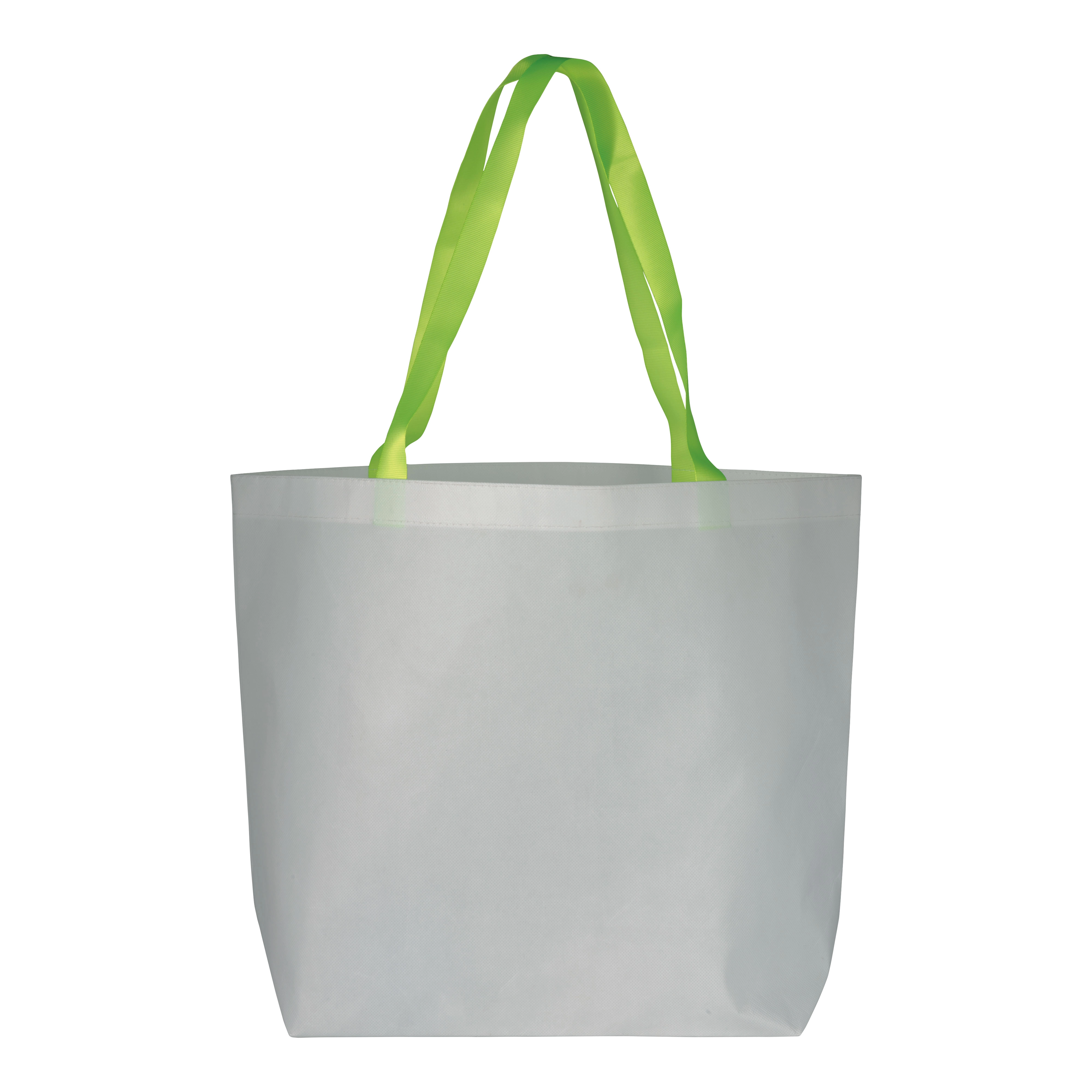 Immagine Shopper con soffietto alla base in TNT laminato 100 g/m2 cucito, manici in colore fluo