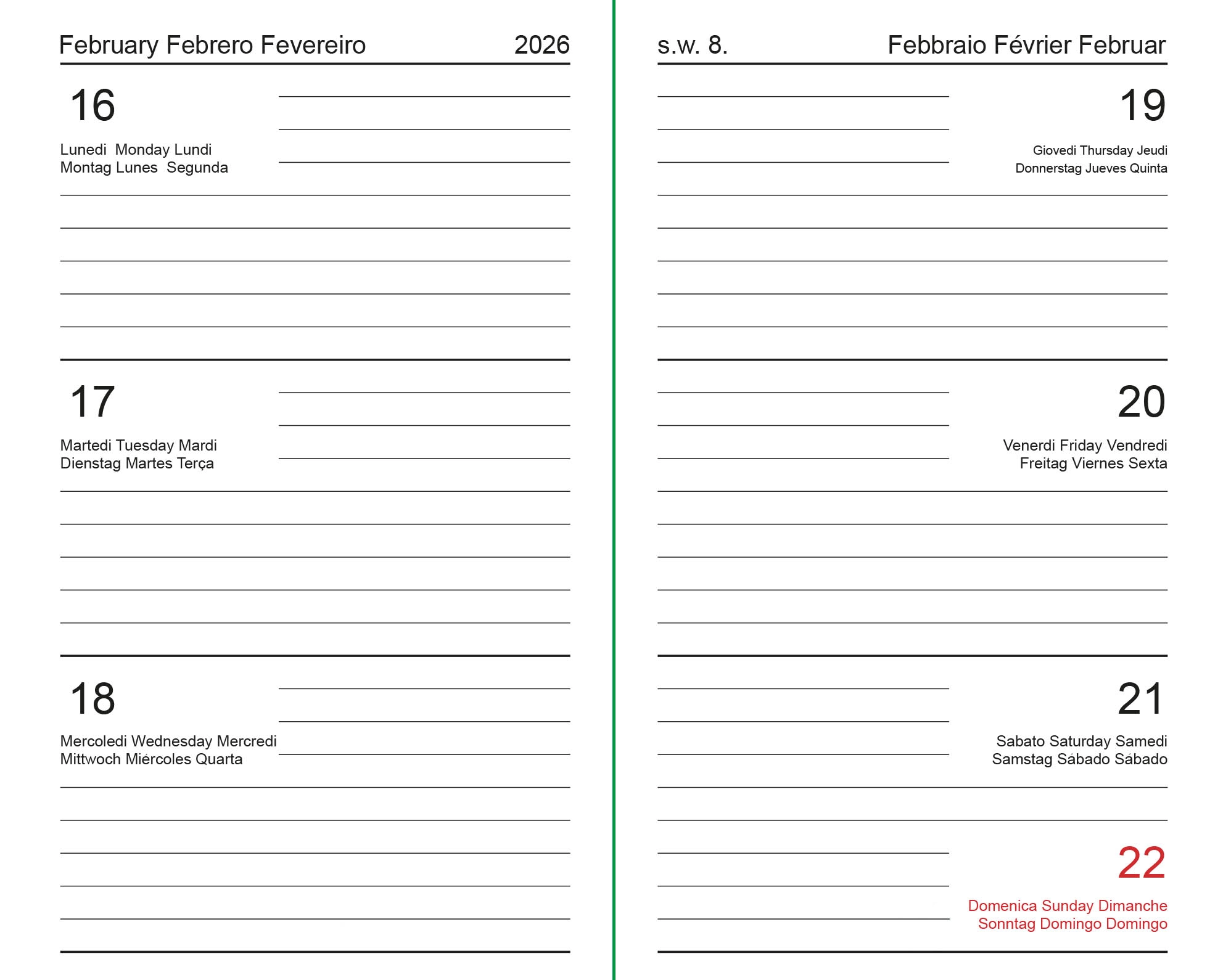 Immagine Agenda tascabile settimanale 2026, copertina rigida in PU termovirante con impuntura