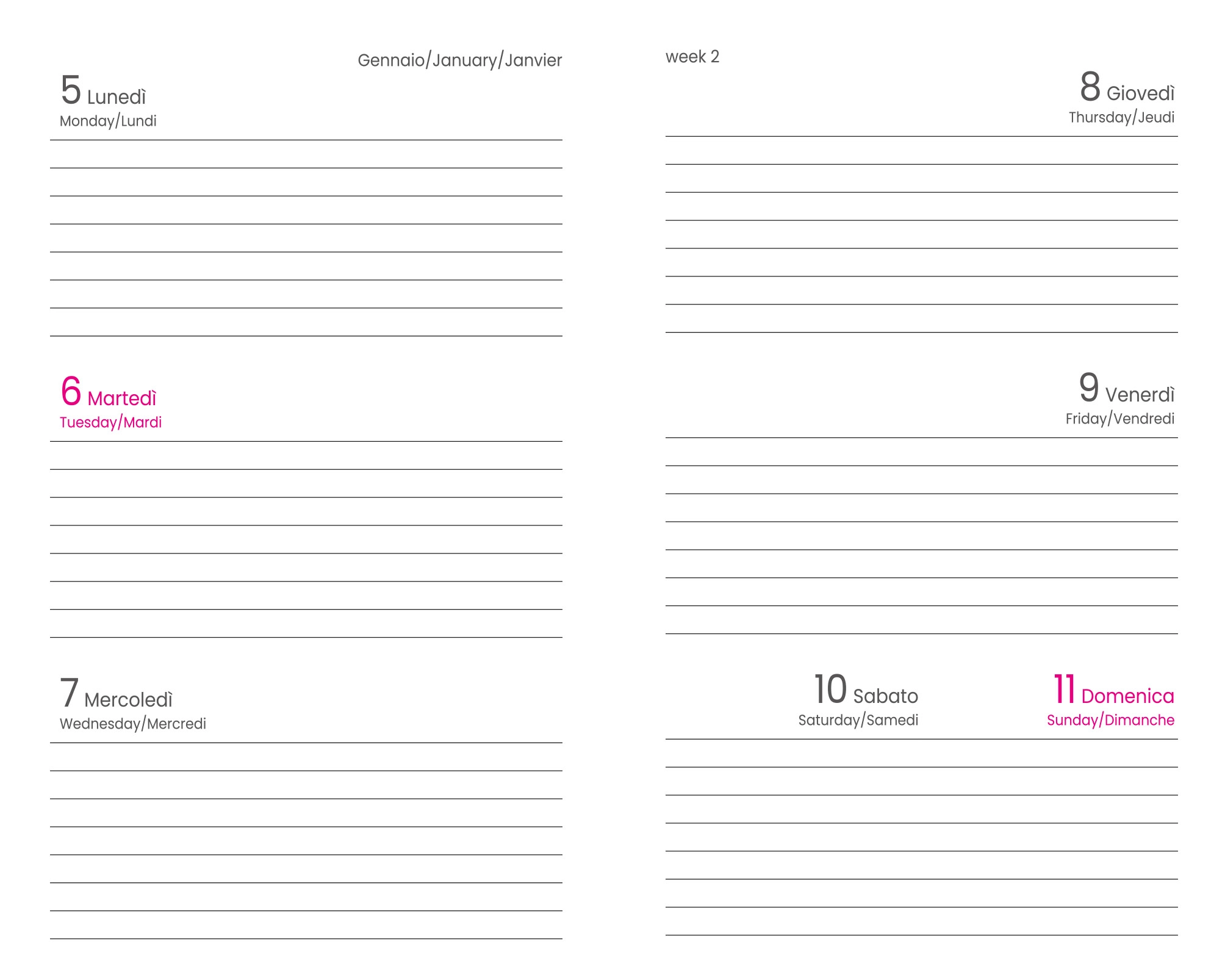 Immagine Agenda tascabile settimanale 2026 con copertina rigida in cartoncino