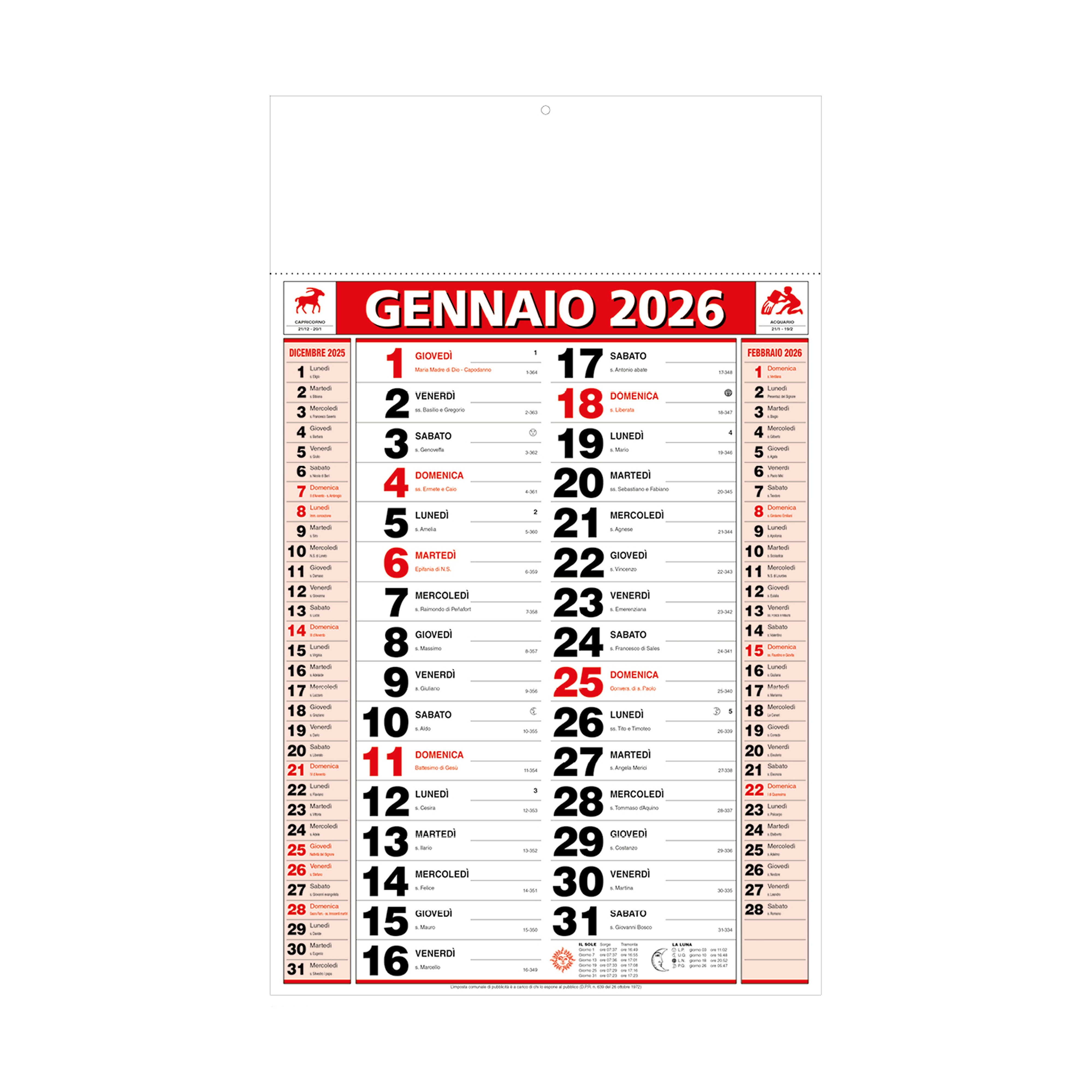 Immagine Calendario 2026 da muro mensile bicolore, 12 fogli, su carta patinata, termosaldato