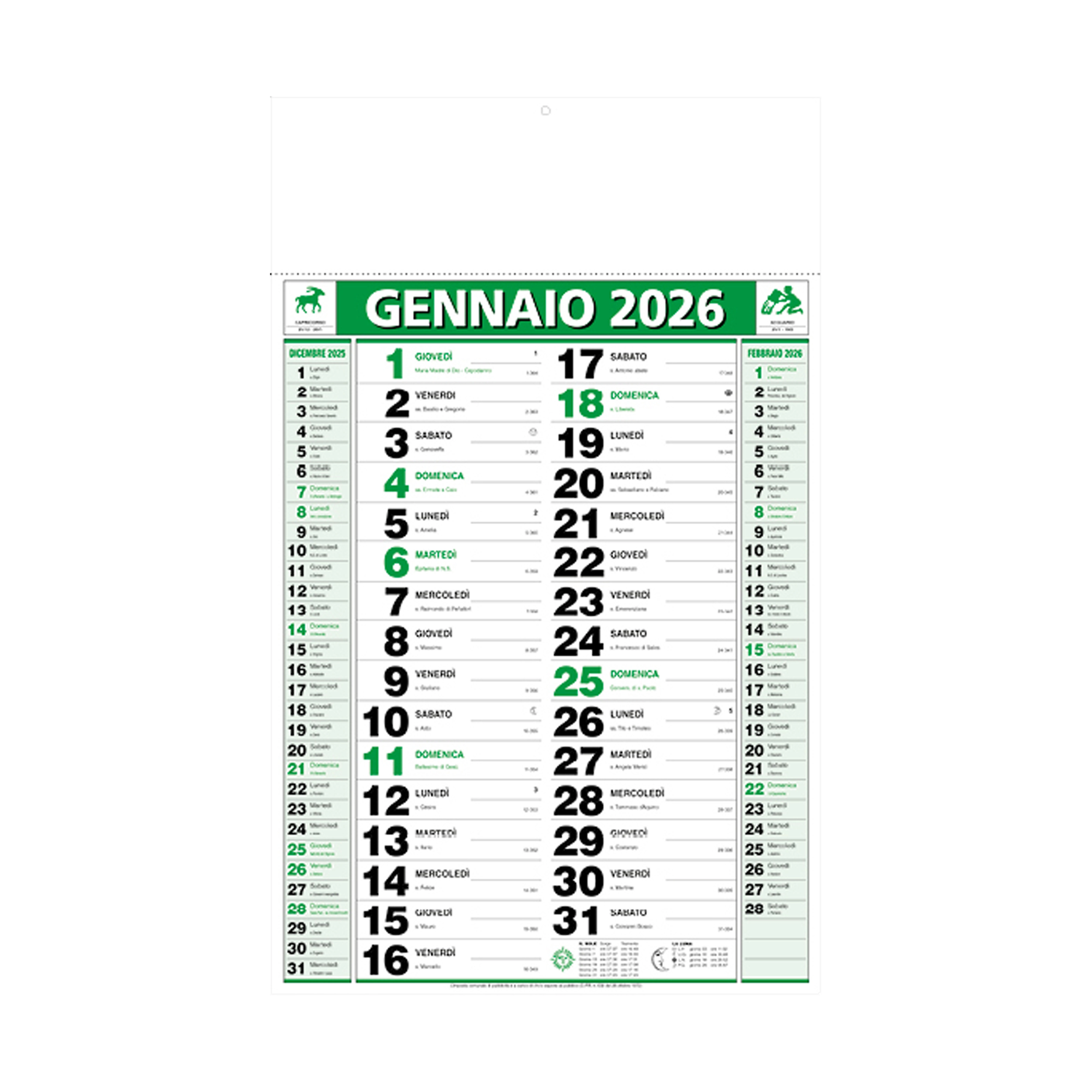 Immagine Calendario 2026 da muro mensile bicolore, 12 fogli, su carta patinata, termosaldato