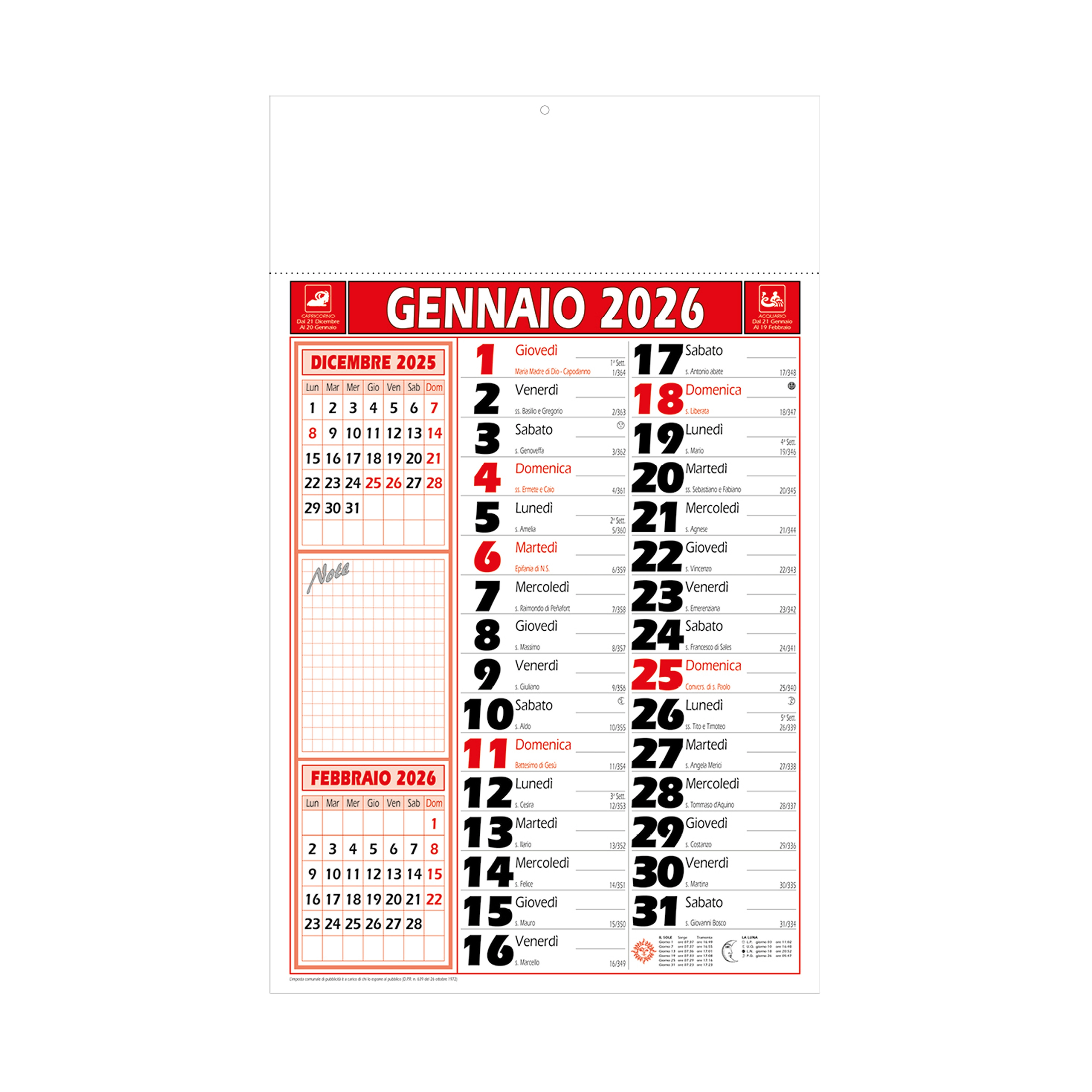 Immagine Calendario 2026 da muro mensile bicolore, 12 fogli, su carta patinata, termosaldato