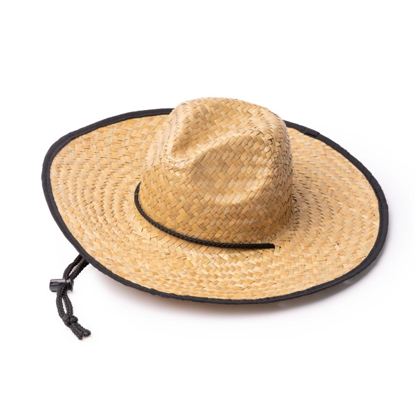 Immagine Cappello in paglia naturale con bordo in poliestere - Mundak