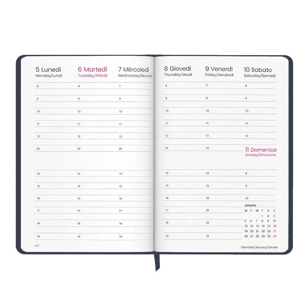 Immagine Agenda settimanale 2027. Copertina rigida in cartoncino laminato opaco.