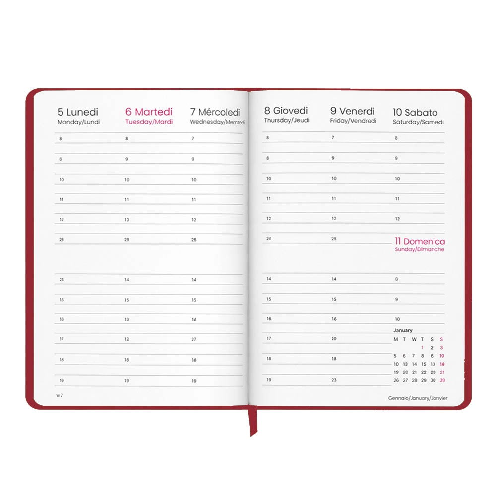 Immagine Agenda settimanale 2027. Copertina rigida in cartoncino laminato opaco.