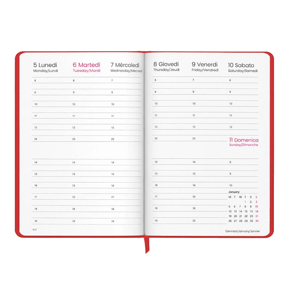 Immagine Agenda settimanale 2027. Copertina rigida in cartoncino laminato opaco.