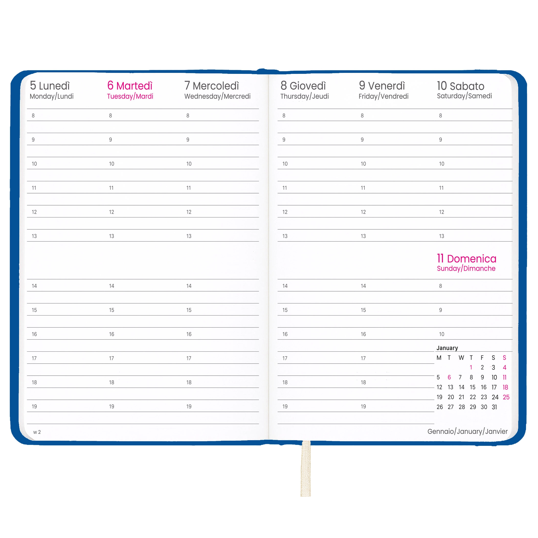 Immagine Agenda settimanale 2027. Copertina rigida in cartoncino laminato opaco.