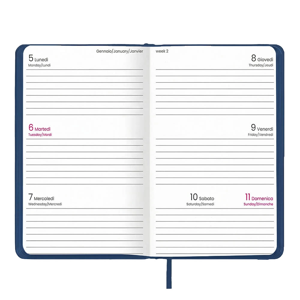Immagine Agenda tascabile settimanale 2027. Copertina rigida in termo PU e bordo pagine colorato