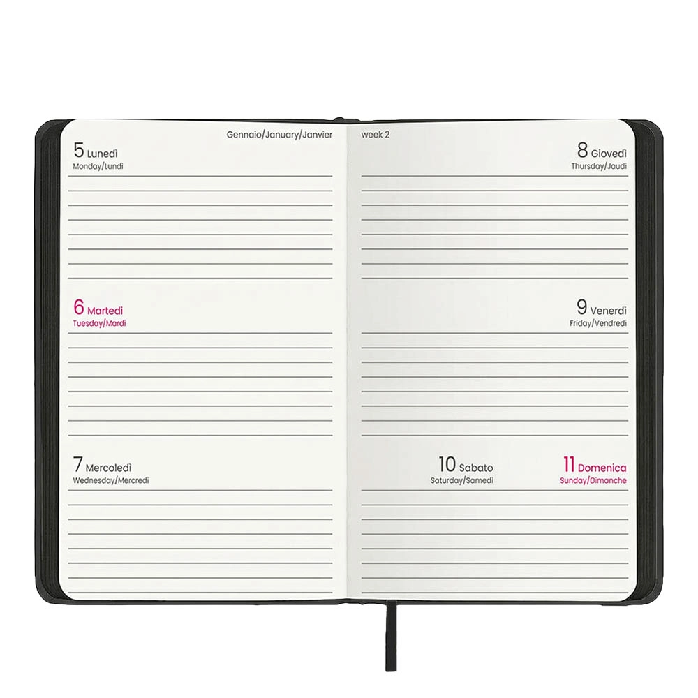 Immagine Agenda tascabile settimanale 2027. Copertina rigida in termo PU e bordo pagine colorato