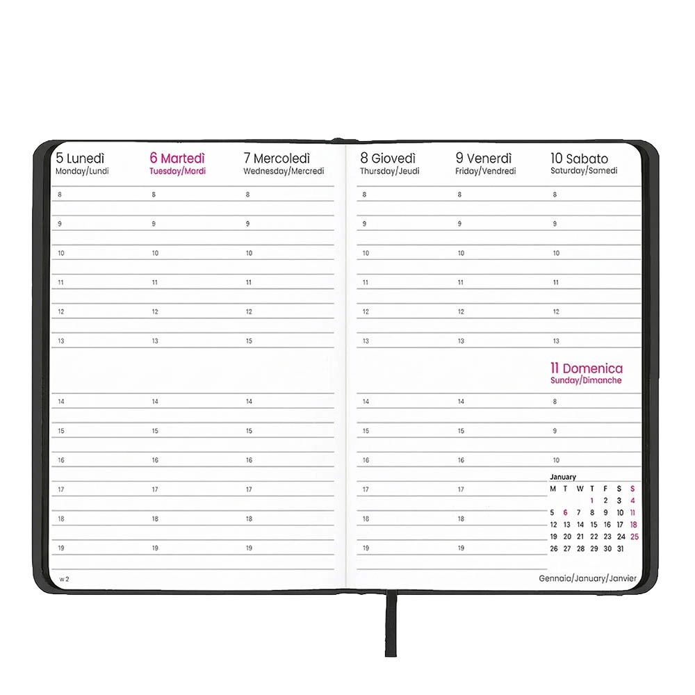 Immagine Agenda settimanale 2027. Copertina rigida in termo PU e bordo pagine colorato