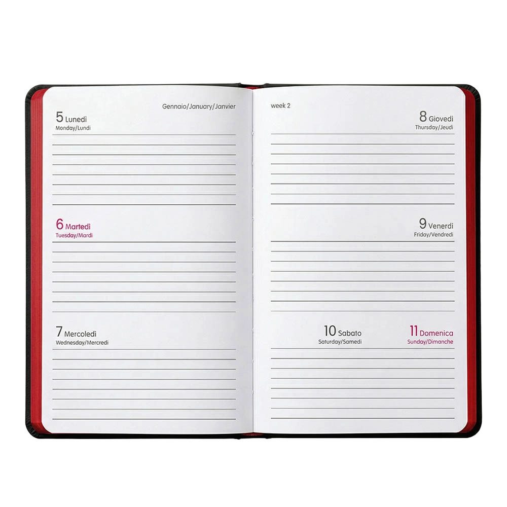 Immagine Agenda tascabile settimanale 2027. Copertina flessibile in soft PU e bordo pagine colorato