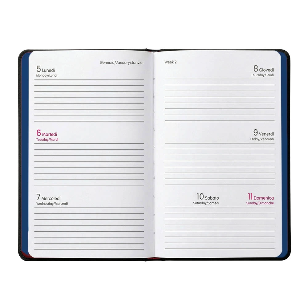 Immagine Agenda tascabile settimanale 2027. Copertina flessibile in soft PU e bordo pagine colorato