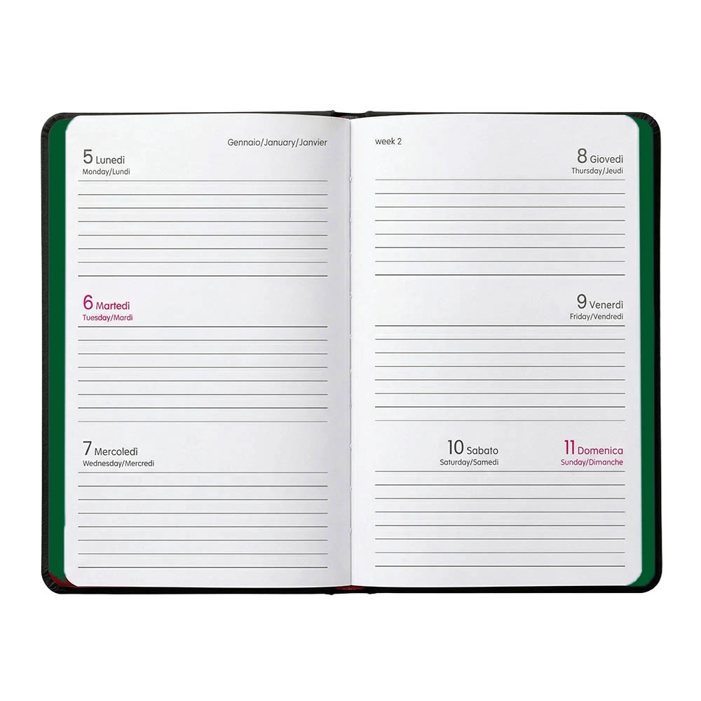 Immagine Agenda tascabile settimanale 2027. Copertina flessibile in soft PU e bordo pagine colorato