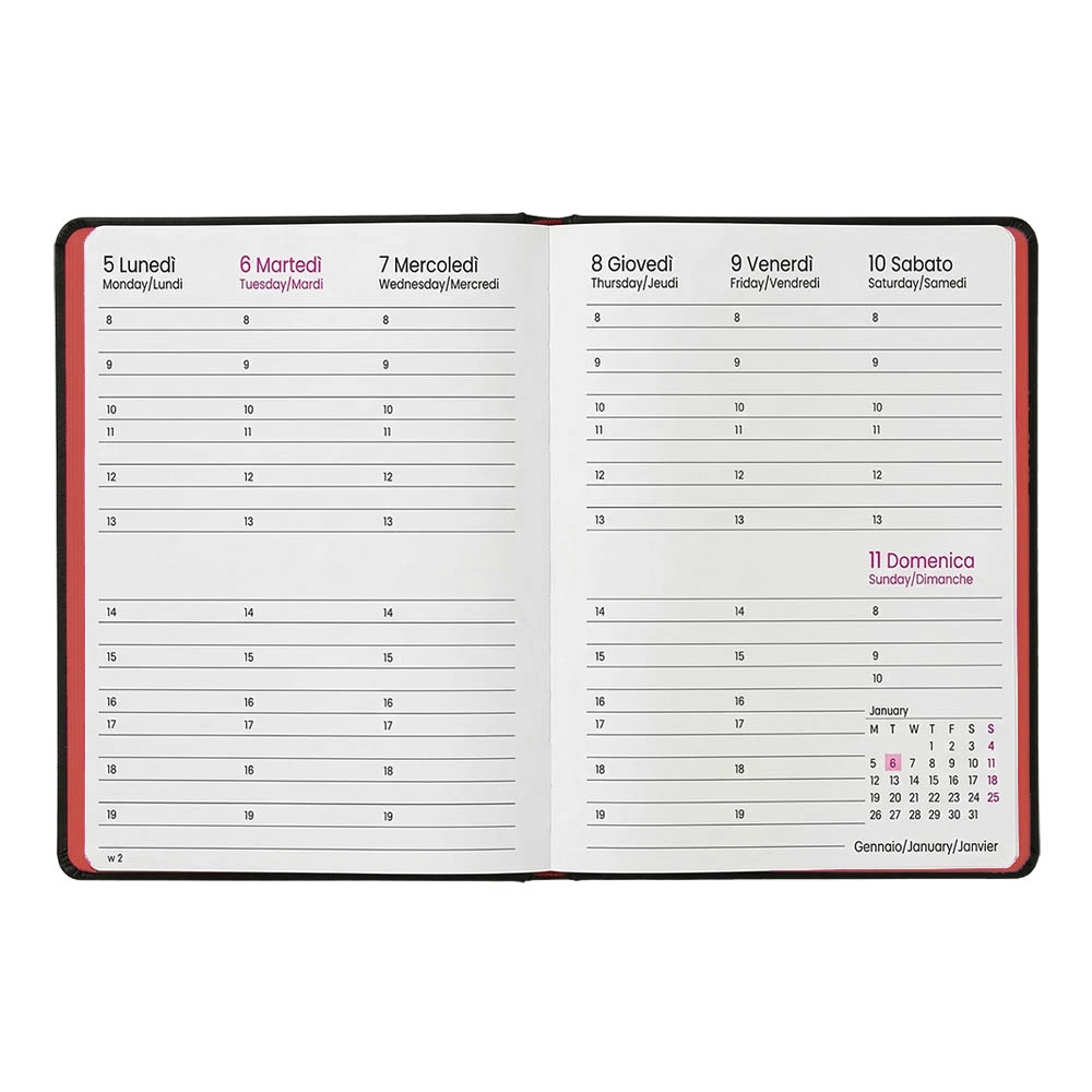 Immagine Agenda settimanale 2027. Copertina flessibile in soft PU e bordo pagine colorato