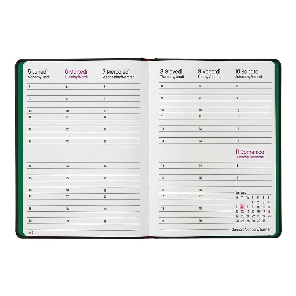 Immagine Agenda settimanale 2027. Copertina flessibile in soft PU e bordo pagine colorato