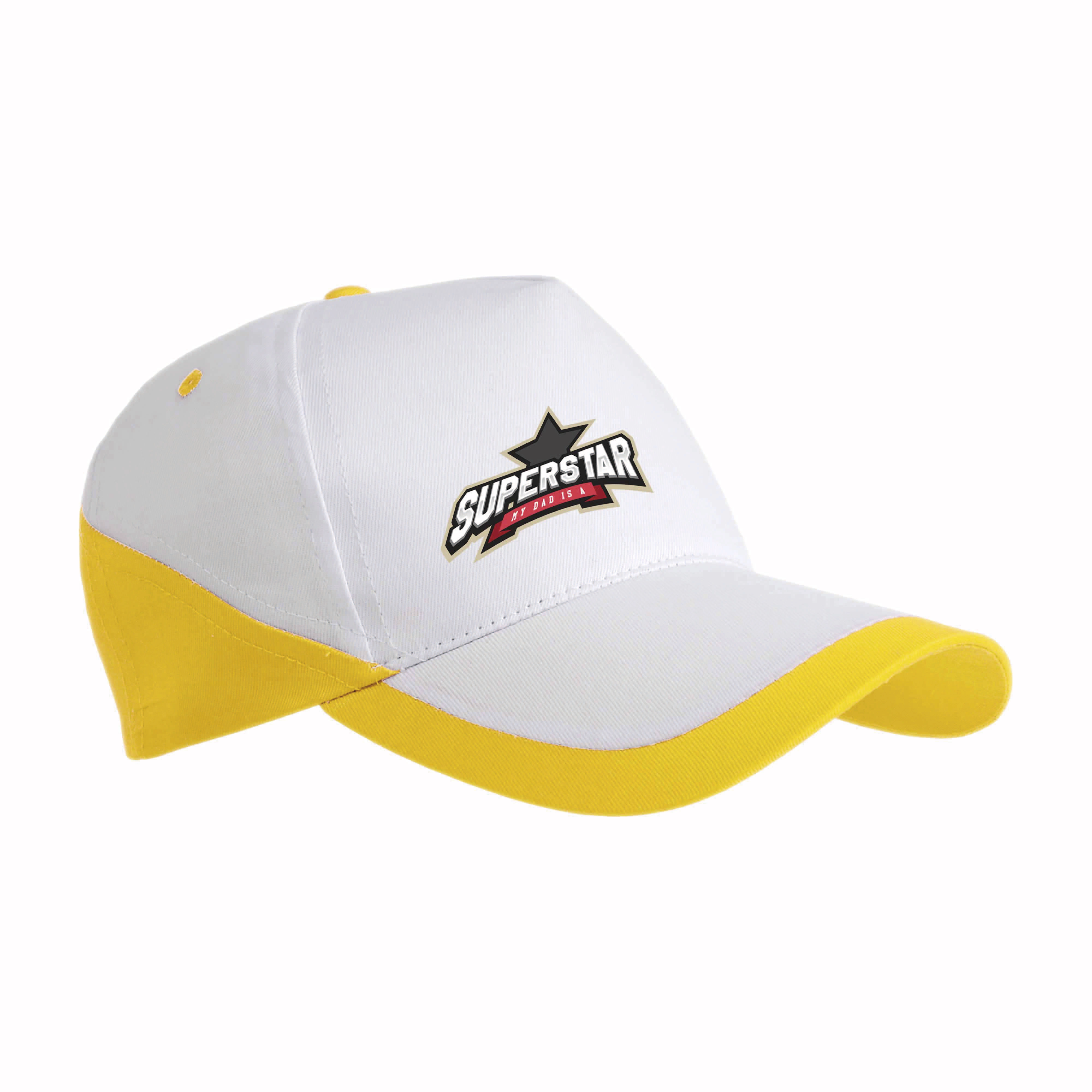 Immagine Cappellino in cotone, 5 pannelli, base bianca e bordi colorati