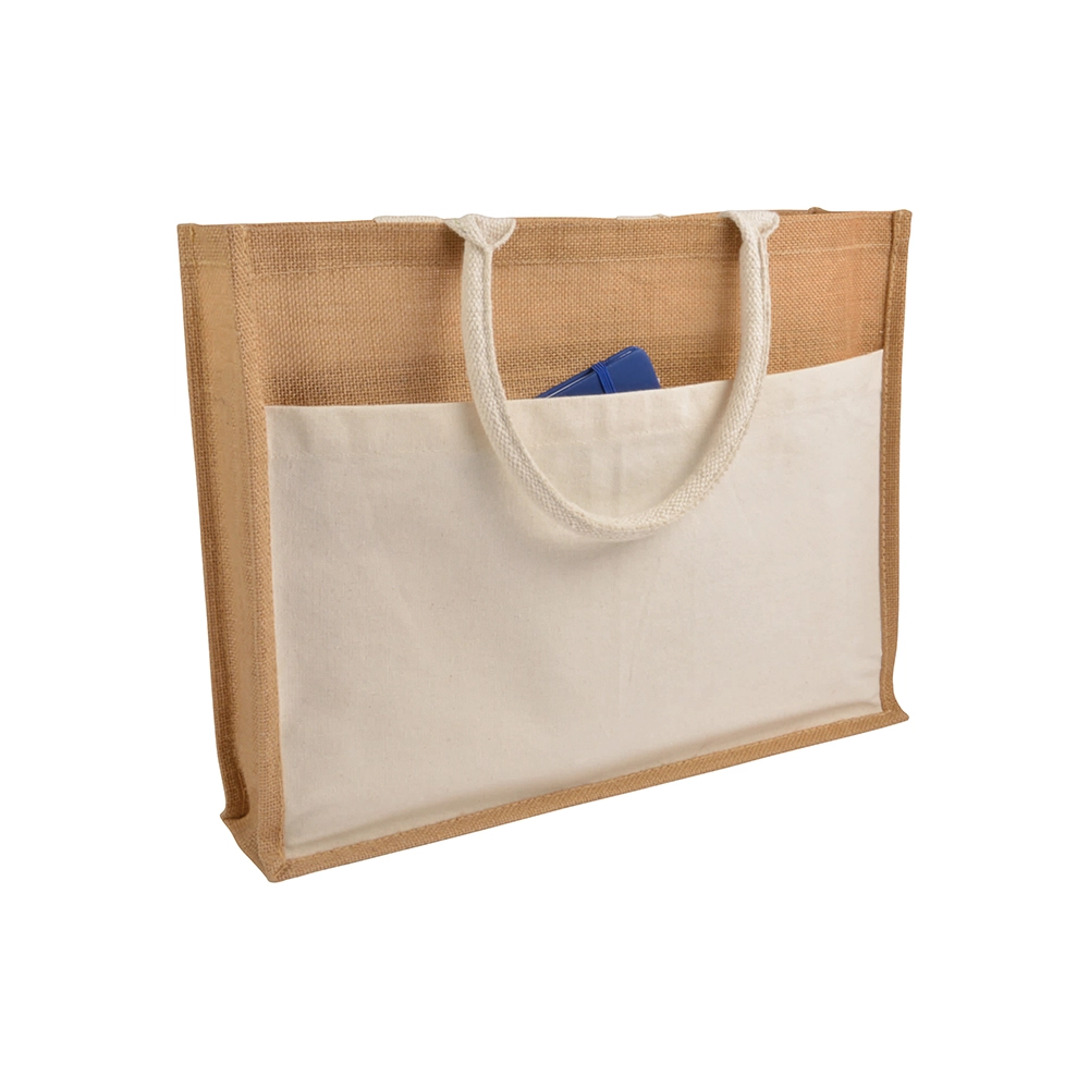 Immagine Shopper con soffietto in Juta con interno cerato, manici e tasca esterna in cotone