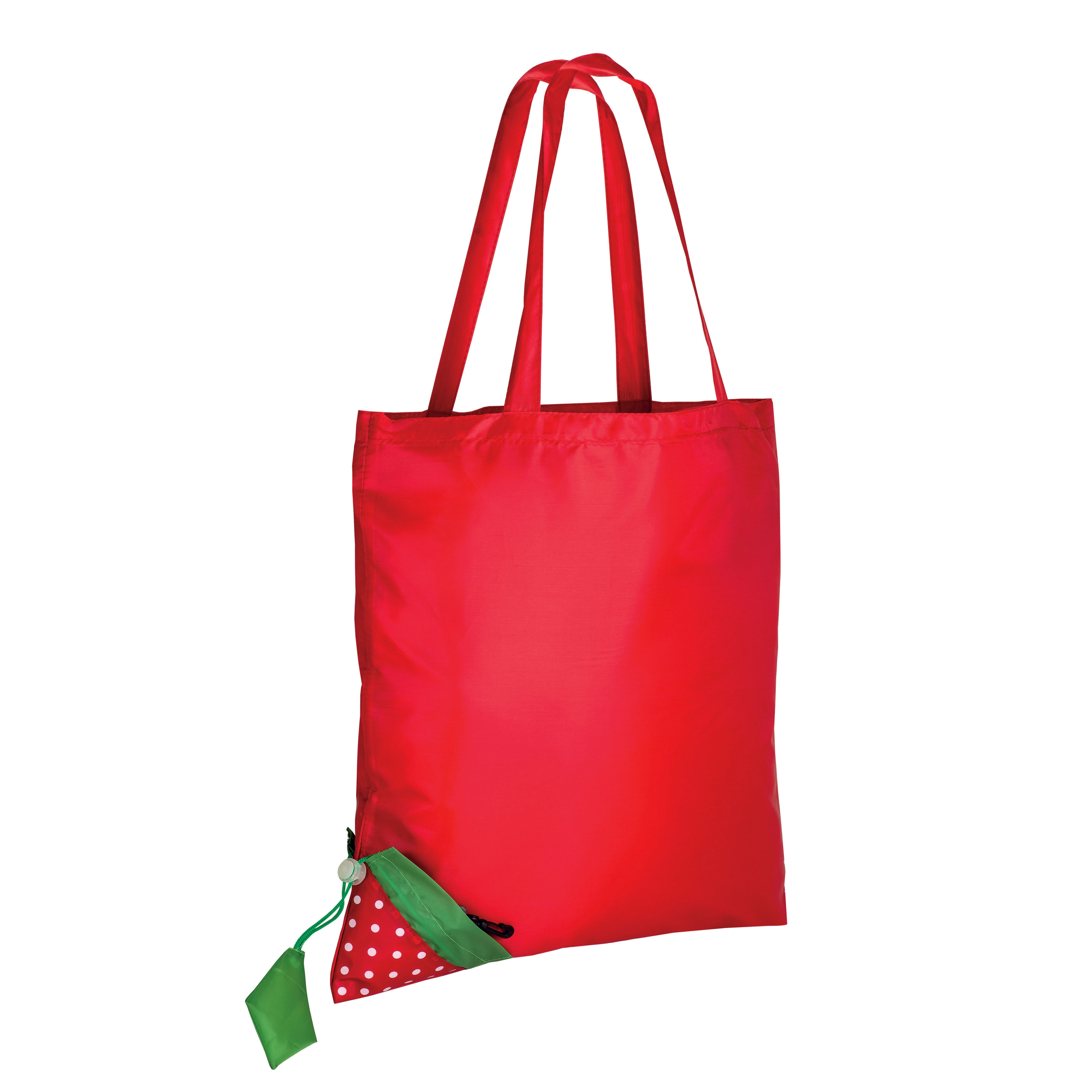Immagine Shopper ripiegabile a forma di fragola in poliestere 190T, con foglia personalizzabile