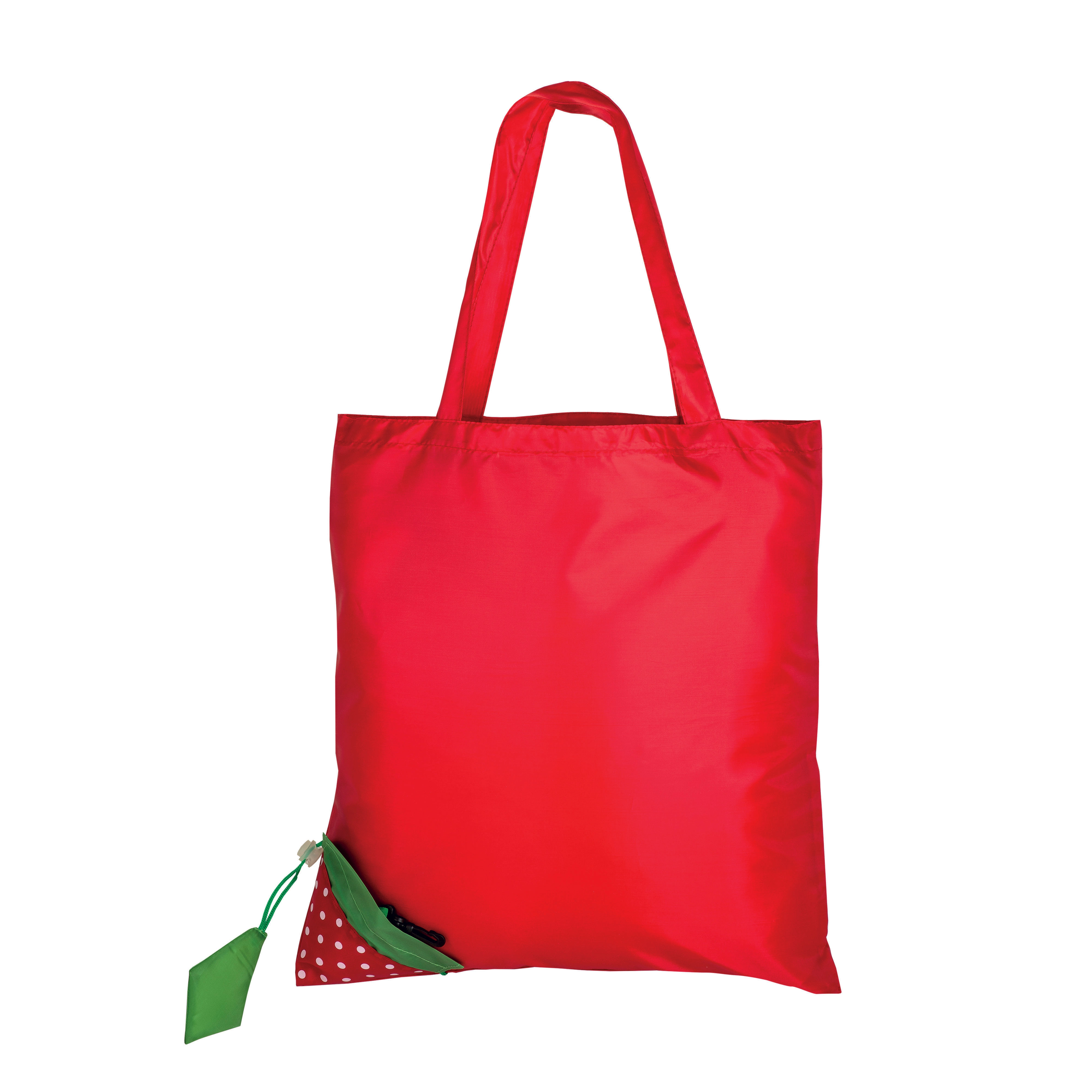 Immagine Shopper ripiegabile a forma di fragola in poliestere 190T, con foglia personalizzabile