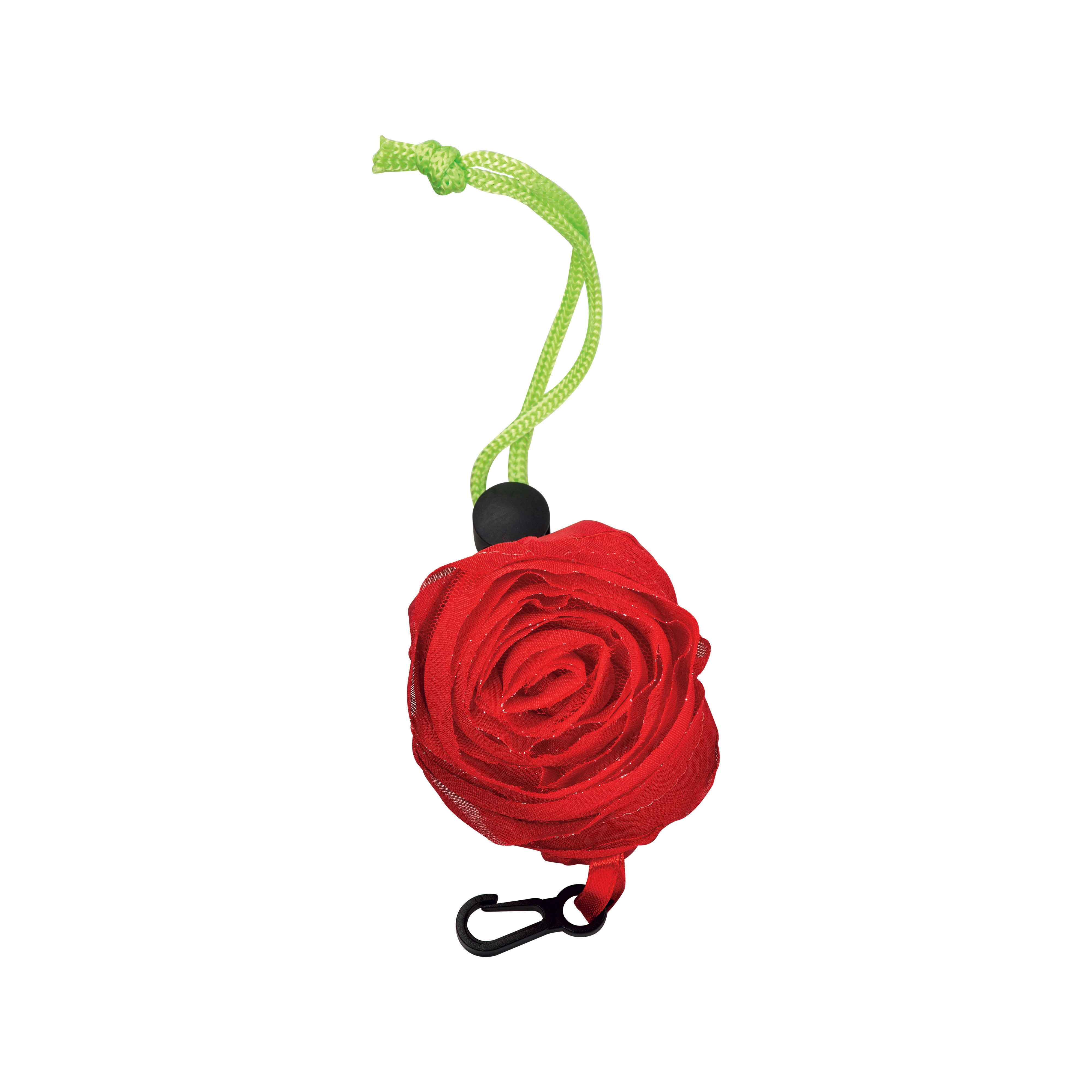 Immagine Shopper ripiegabile a forma di rosa in poliestere 190T, con moschettone in plastica