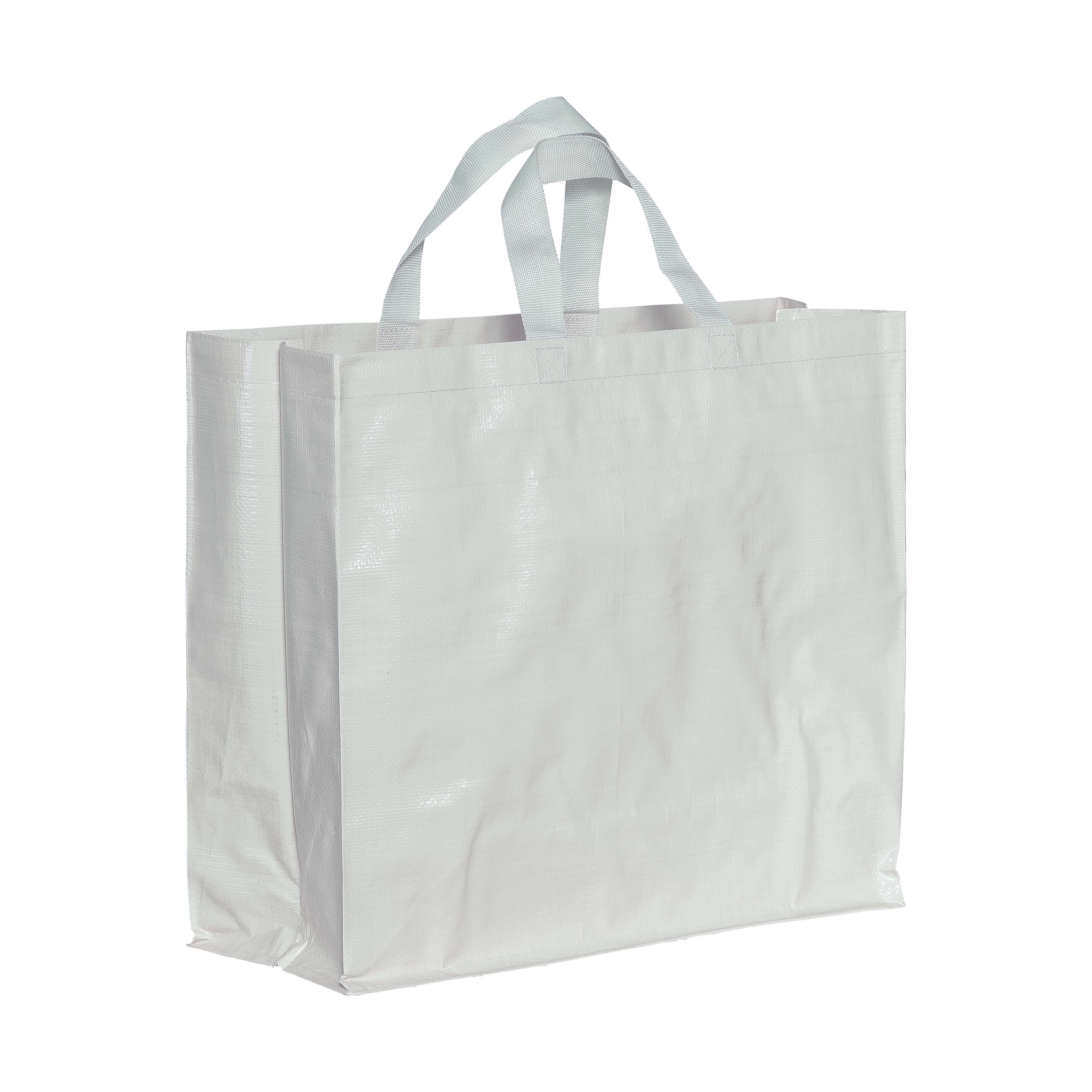 Immagine Shopper con soffietto in PP laminato 120 g/m2, manici corti a nastro