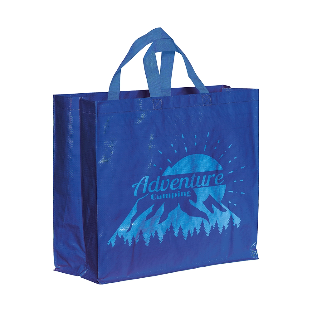 Immagine Shopper con soffietto in PP laminato 120 g/m2, manici corti a nastro