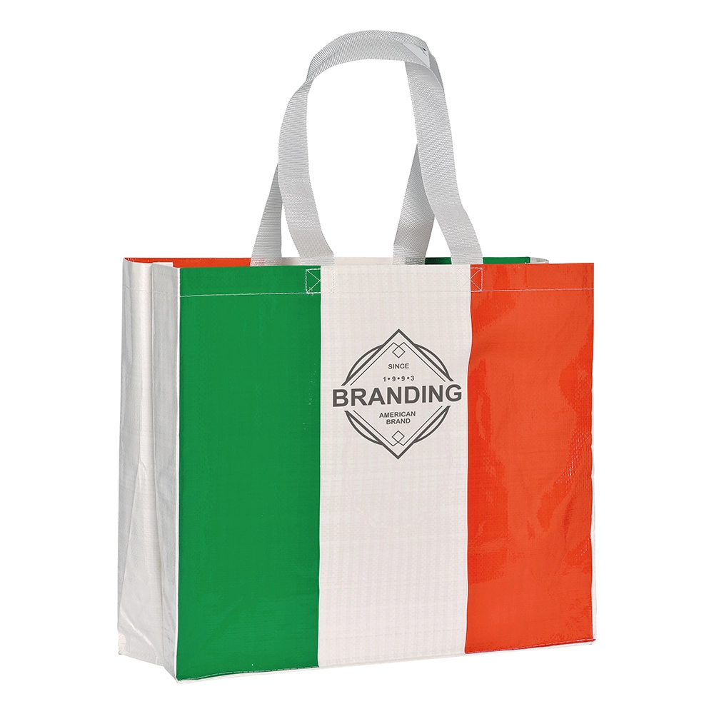 Immagine Shopper con soffietto in PP laminato 120 g/m2, manici lunghi a nastro