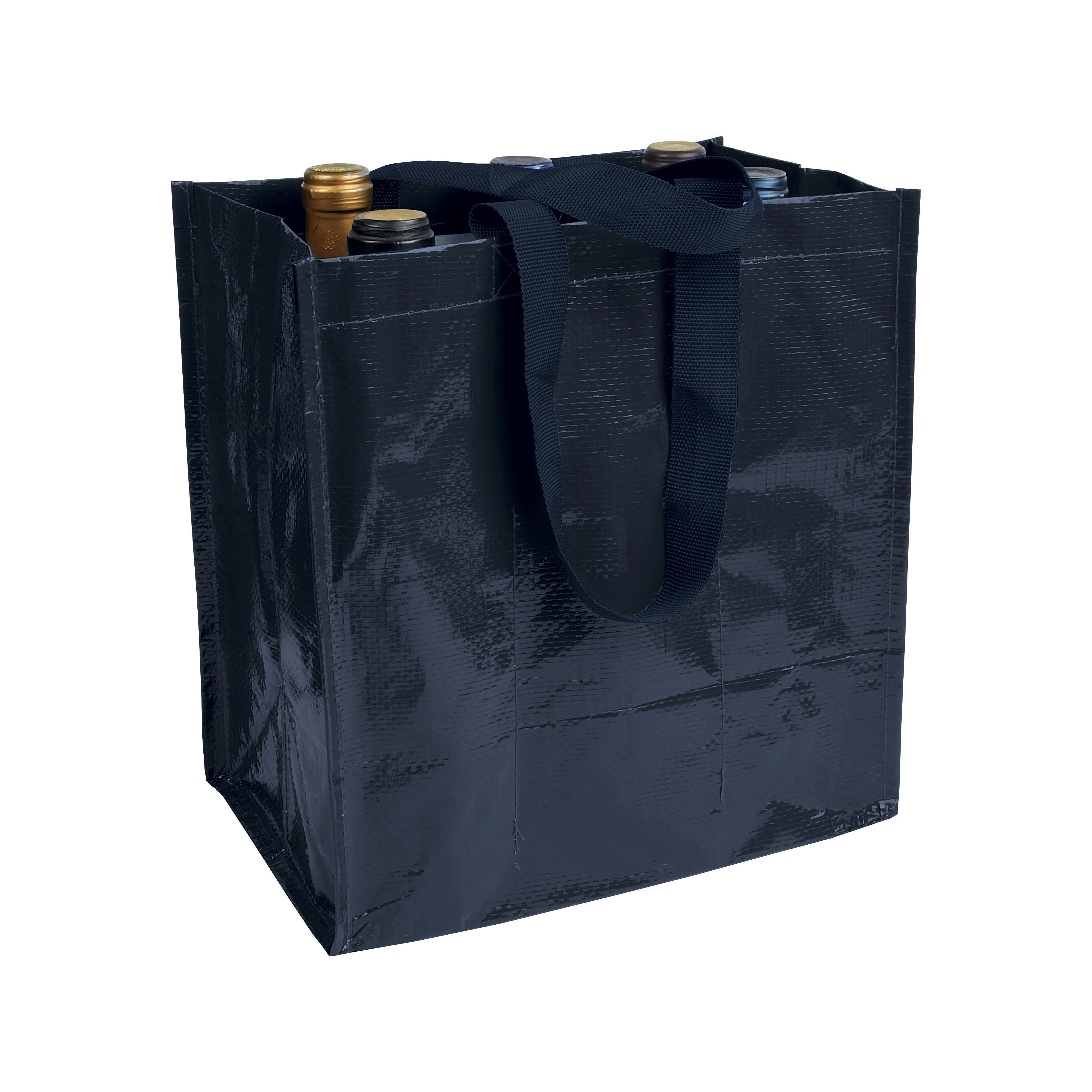 Immagine Shopper porta bottiglie (6 posti) in PP laminato 120 g/m2, manici corti a nastro