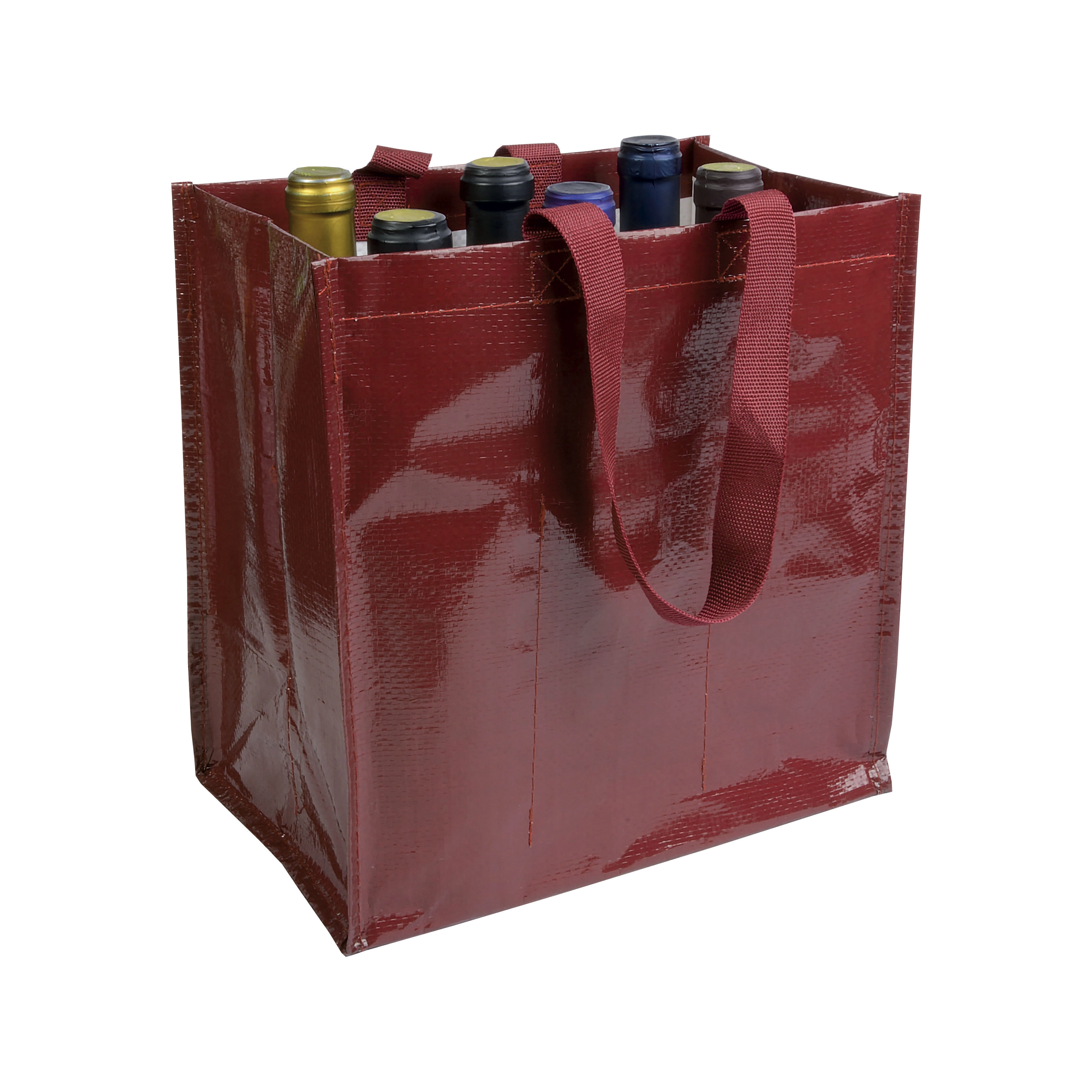 Immagine Shopper porta bottiglie (6 posti) in PP laminato 120 g/m2, manici corti a nastro